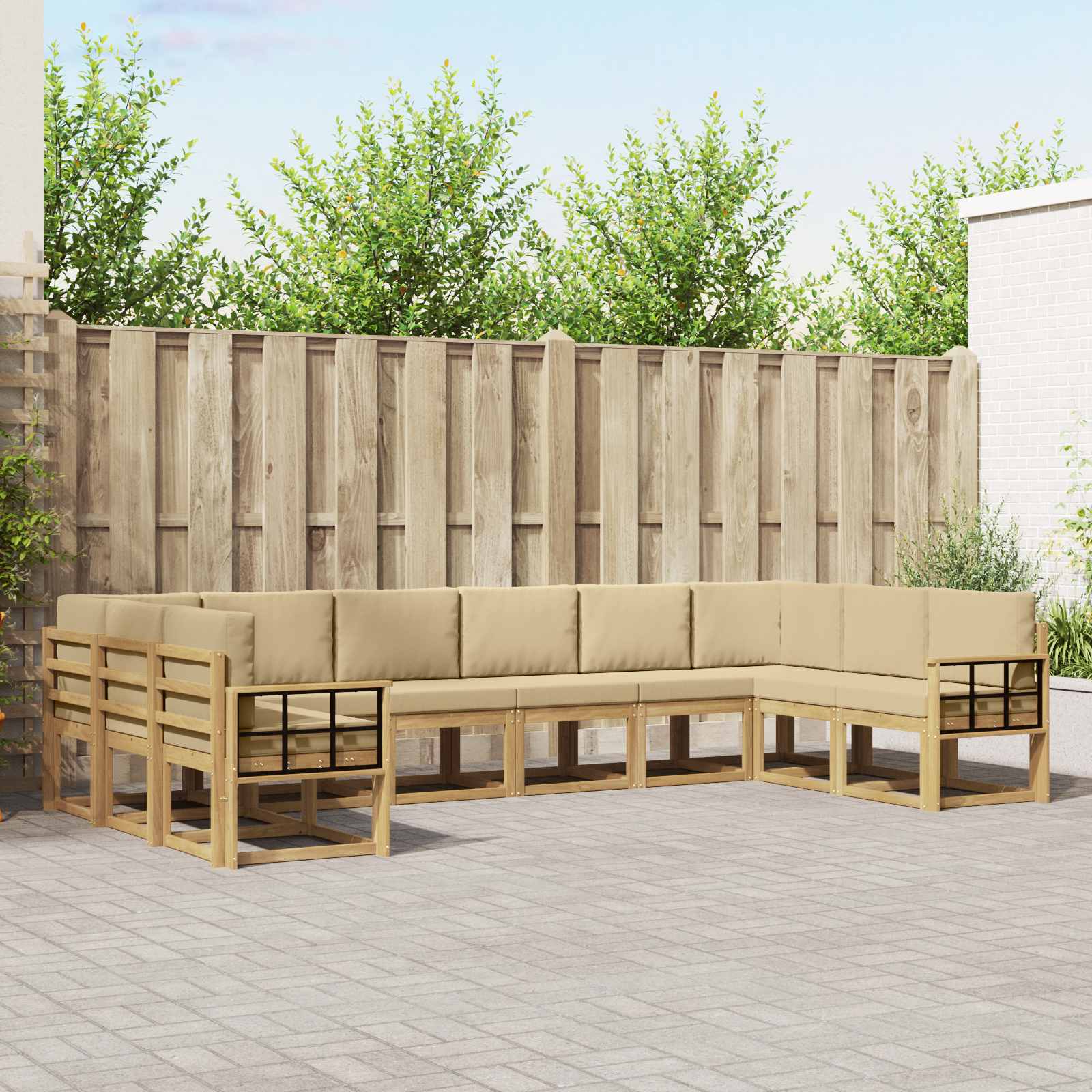 vidaXL Bankstel met kussen 10 pcs Natuurlijk en Crème