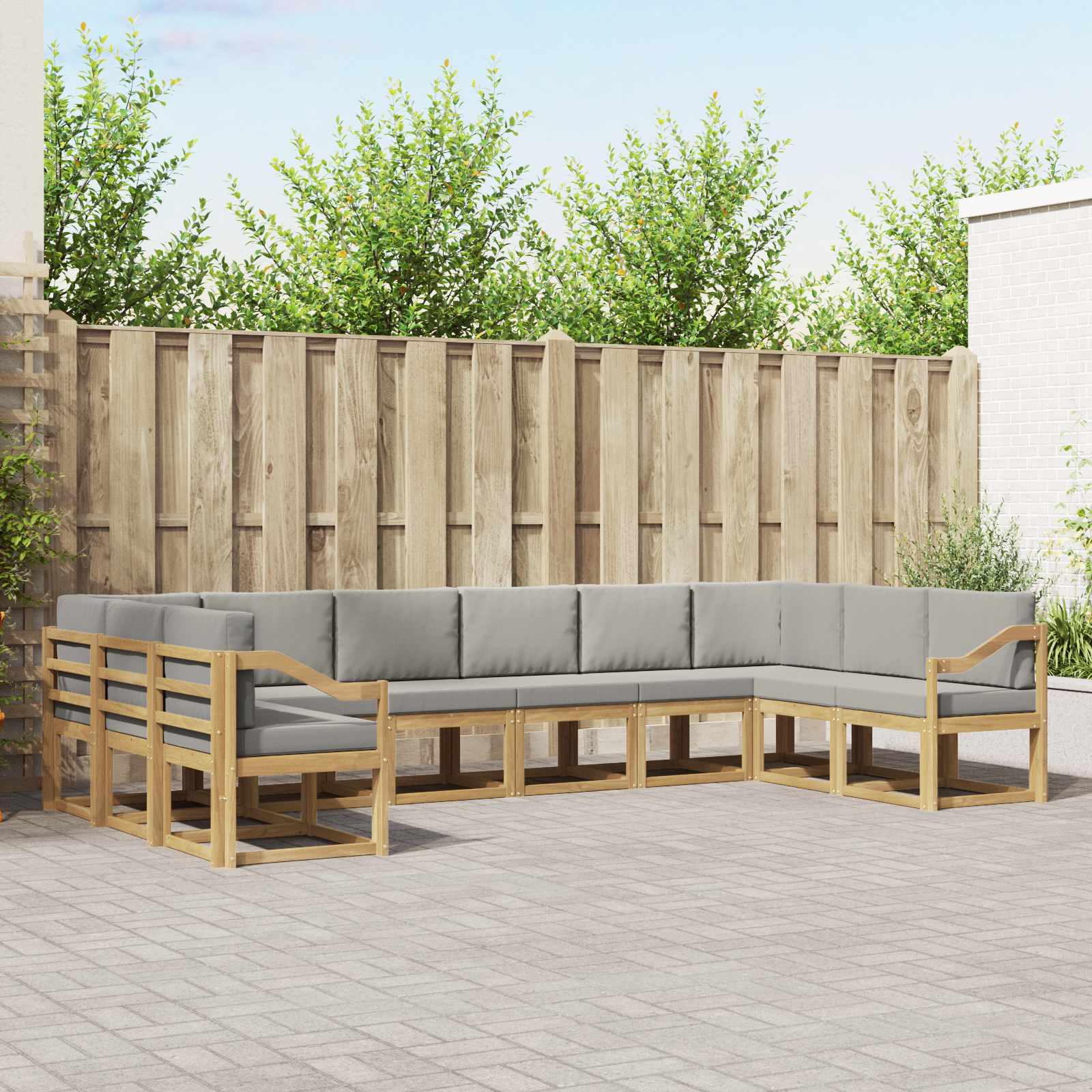 vidaXL Bankstel met kussen 10 pcs Natuurlijk en Crème