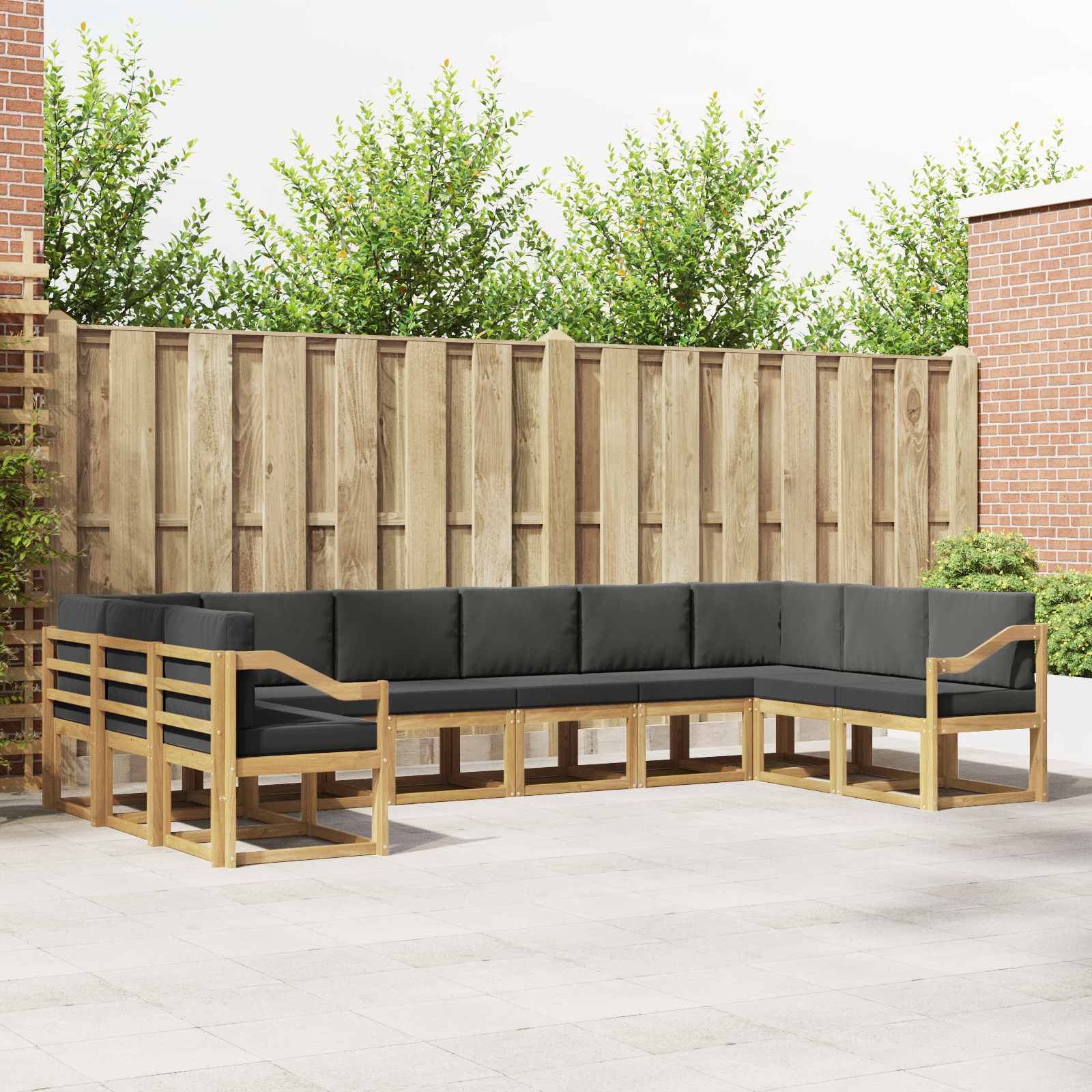 vidaXL Bankstel met kussen 10 pcs Natuurlijk en Crème