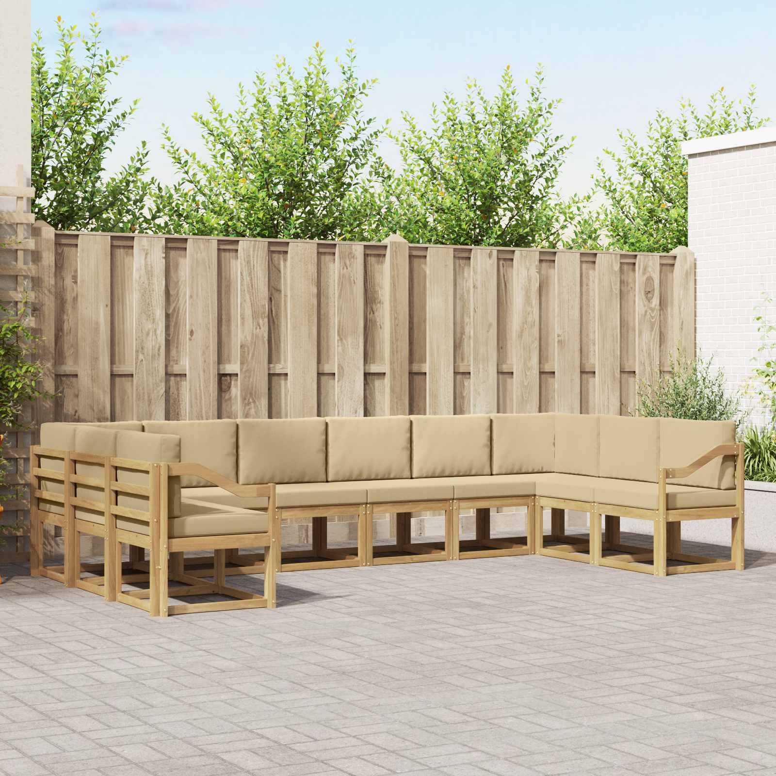 vidaXL Bankstel met kussen 10 pcs Natuurlijk en Crème