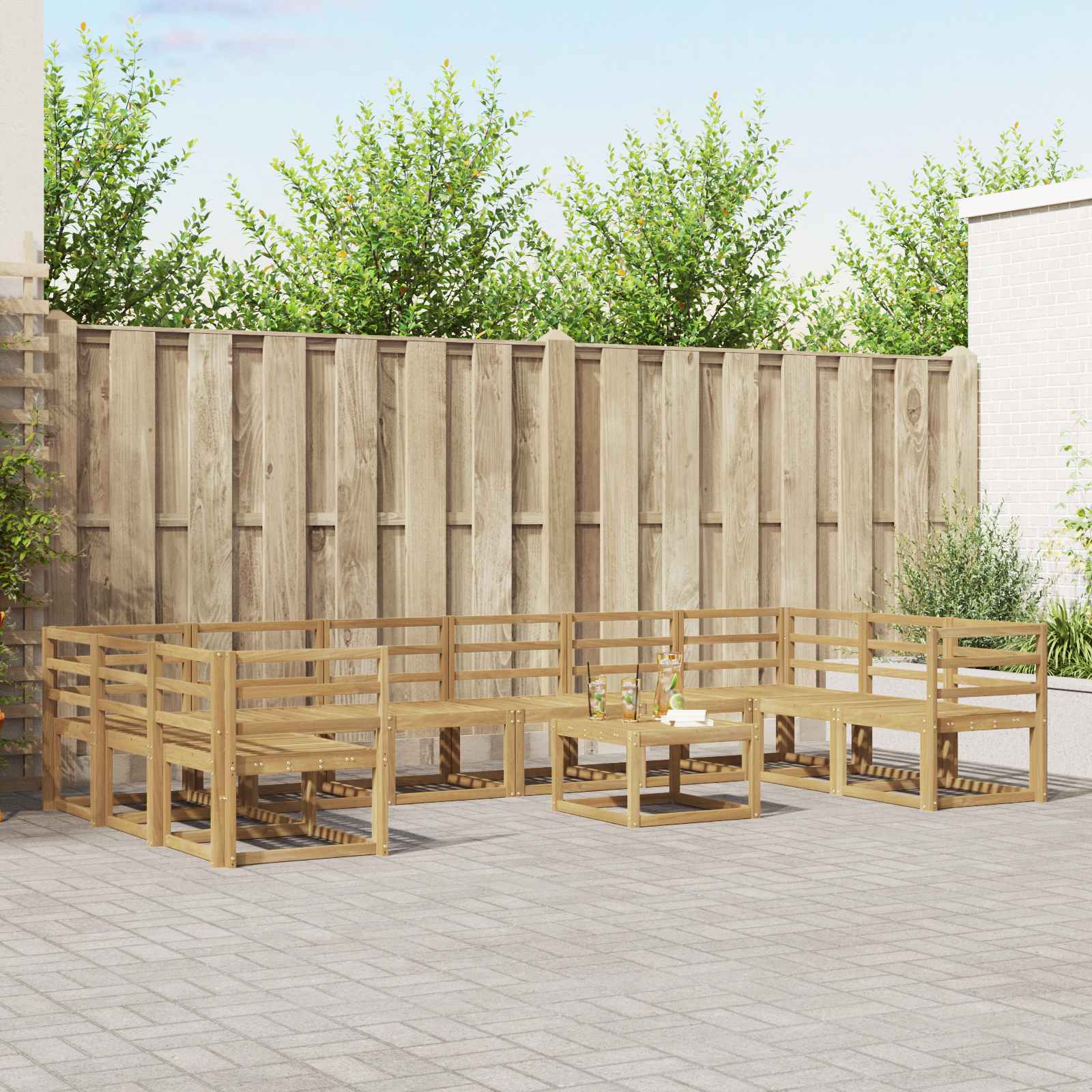 vidaXL Bankstel met kussen 11 pcs Natuurlijk en Crème