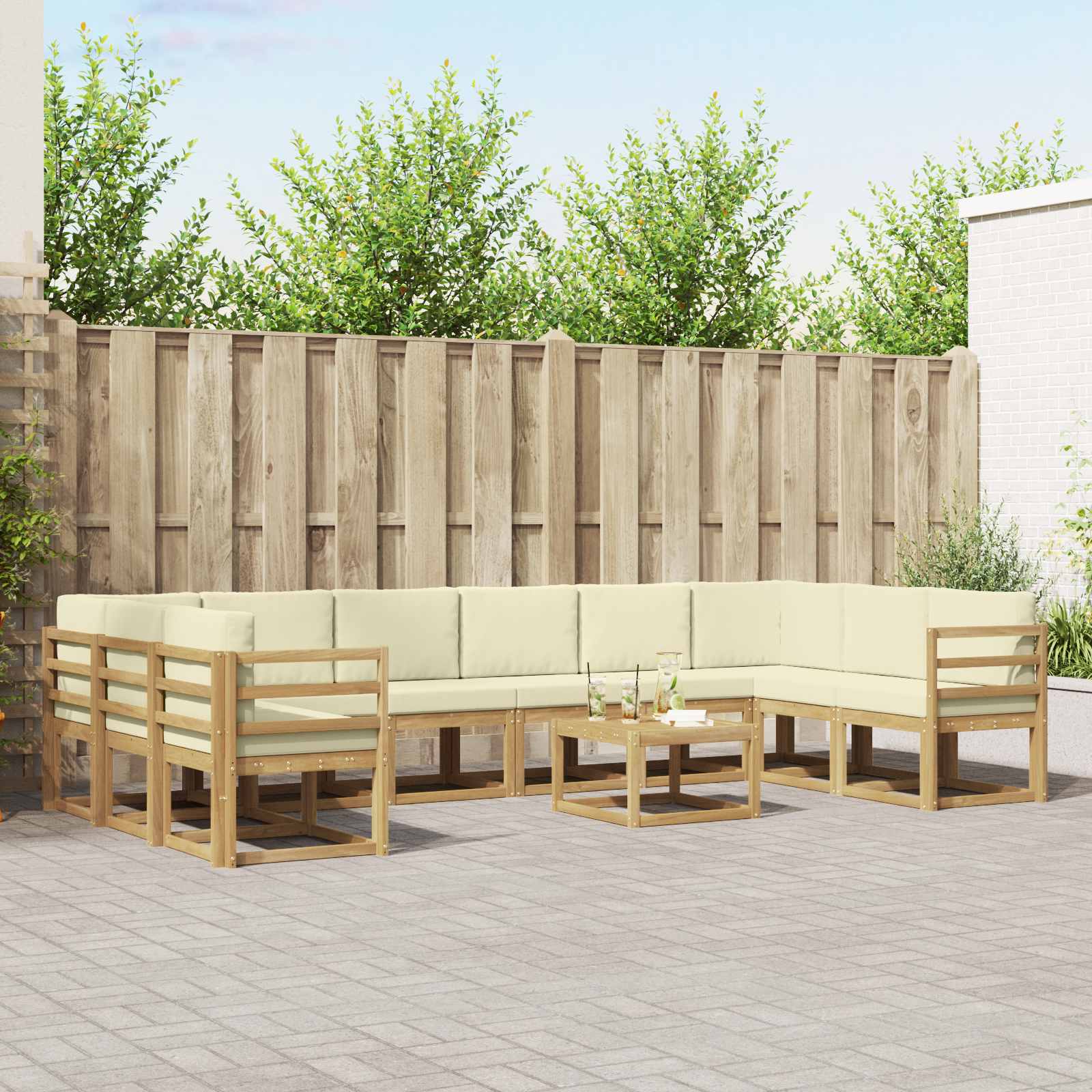 vidaXL Bankstel met kussen 11 pcs Natuurlijk en Crème