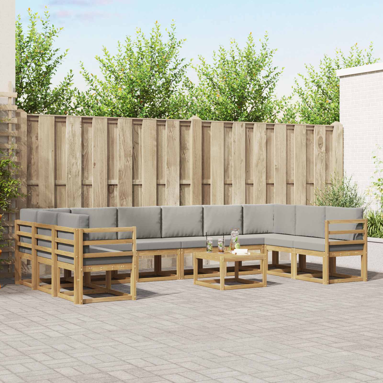 vidaXL Bankstel met kussen 11 pcs Natuurlijk en Crème