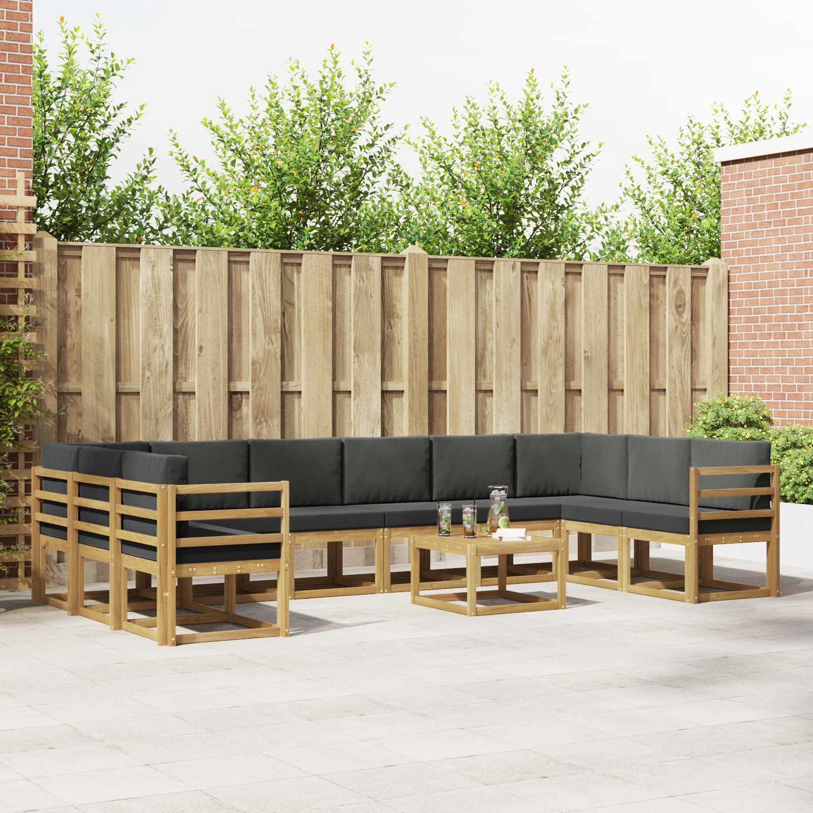 vidaXL Bankstel met kussen 11 pcs Natuurlijk en Crème