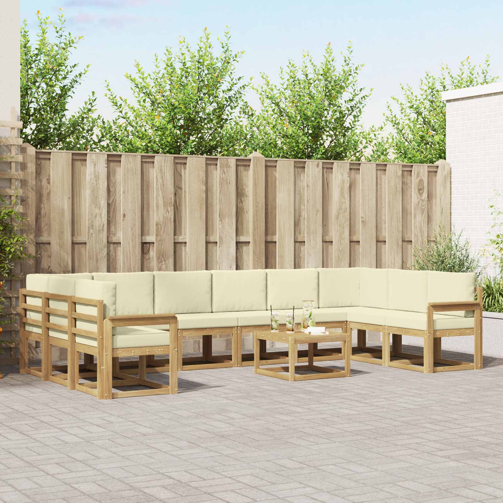 vidaXL Bankstel met kussen 11 pcs Natuurlijk en Crème