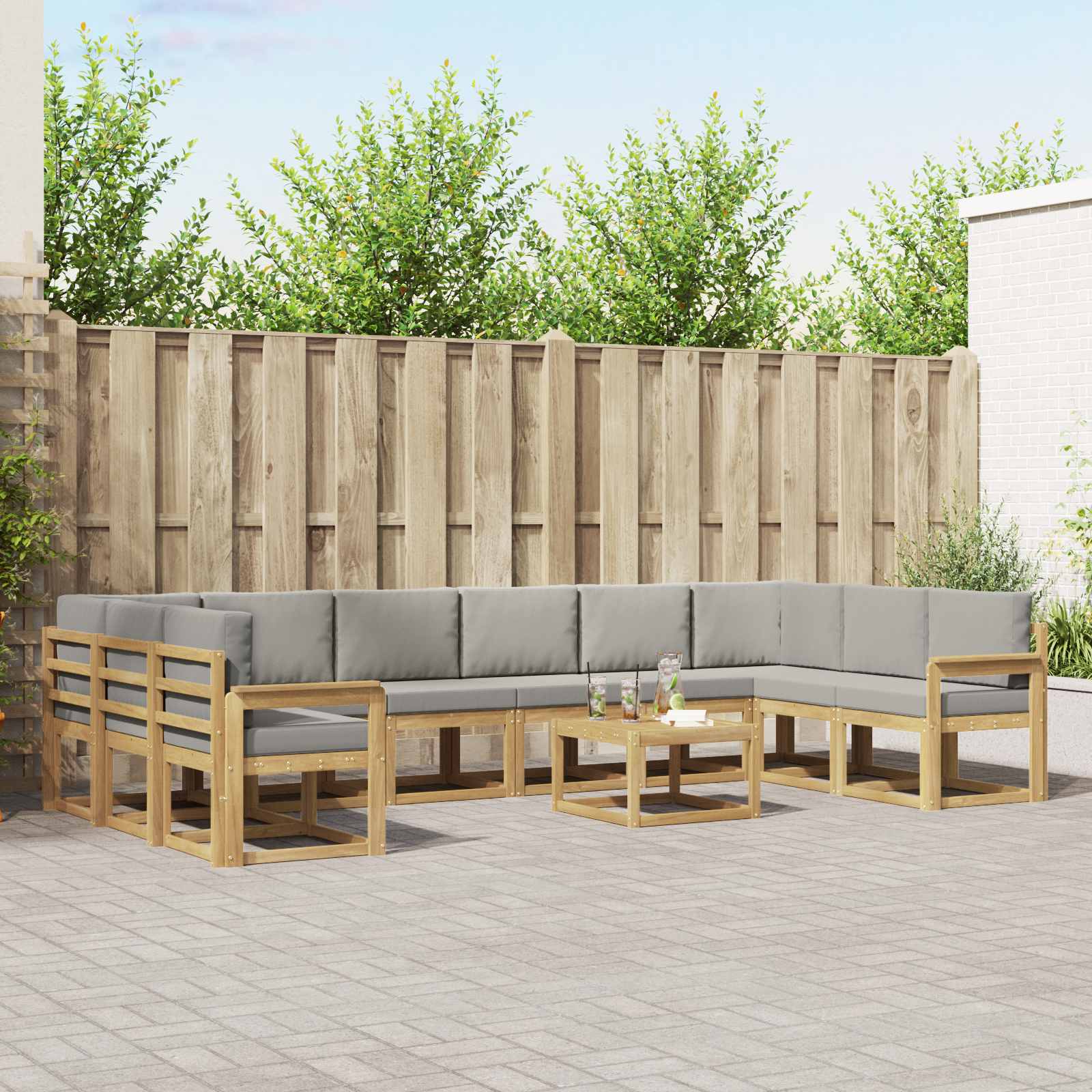 vidaXL Bankstel met kussen 11 pcs Natuurlijk en Crème
