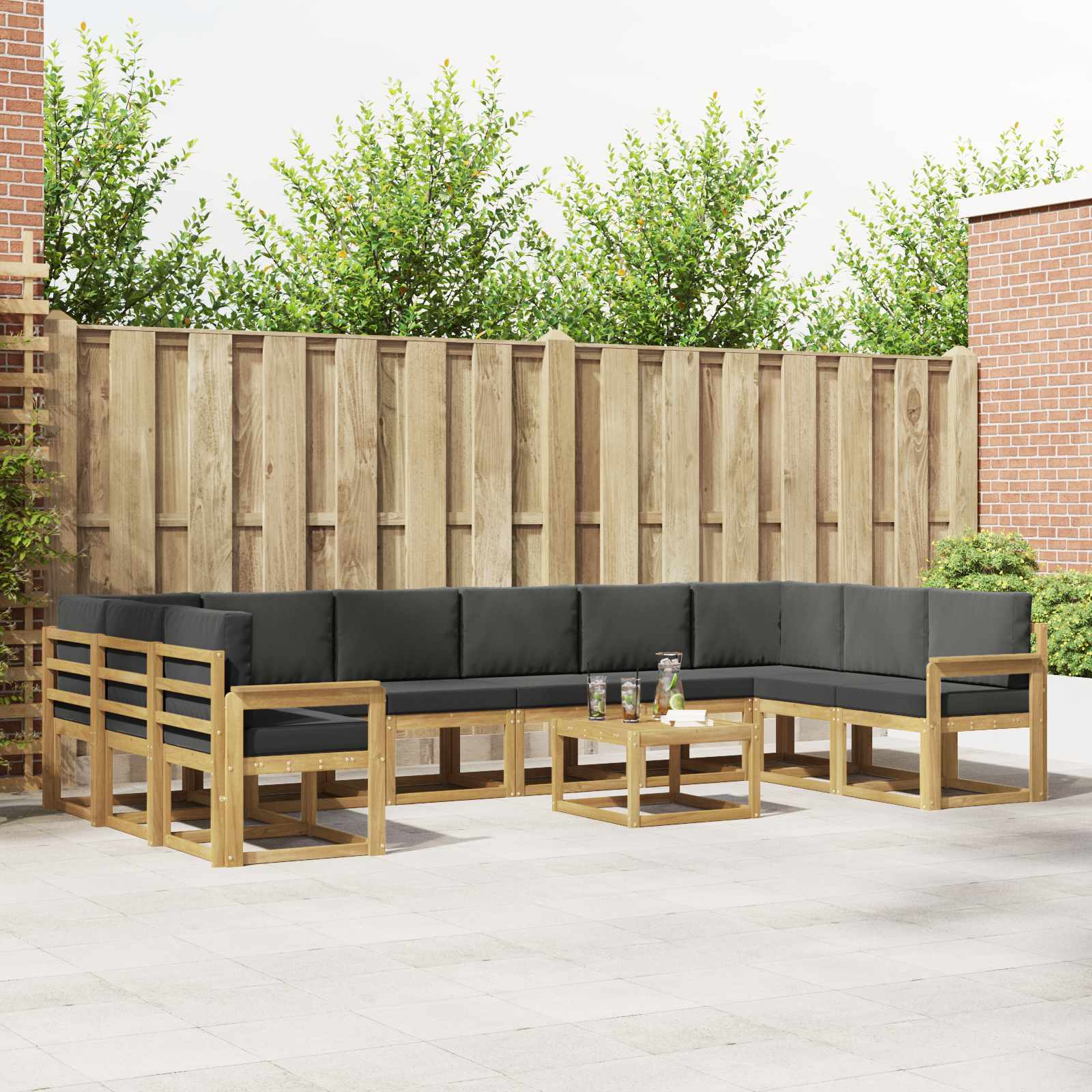 vidaXL Bankstel met kussen 11 pcs Natuurlijk en Crème