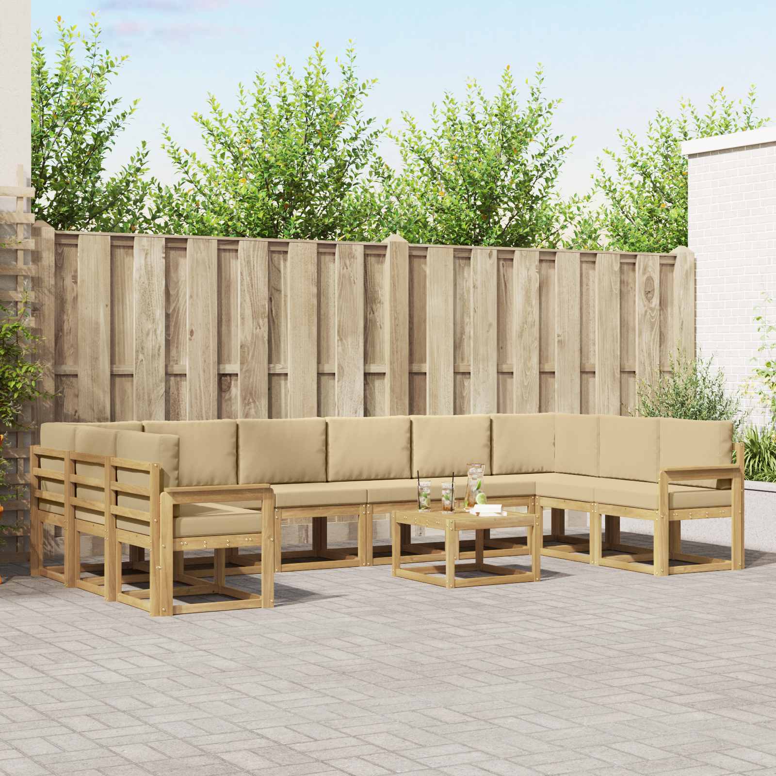 vidaXL Bankstel met kussen 11 pcs Natuurlijk en Crème