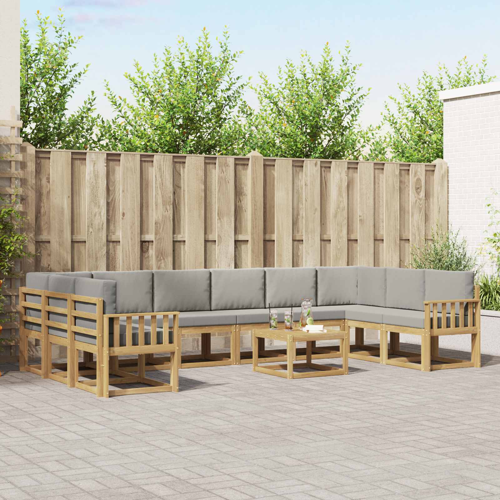 vidaXL Bankstel met kussen 11 pcs Natuurlijk en Crème