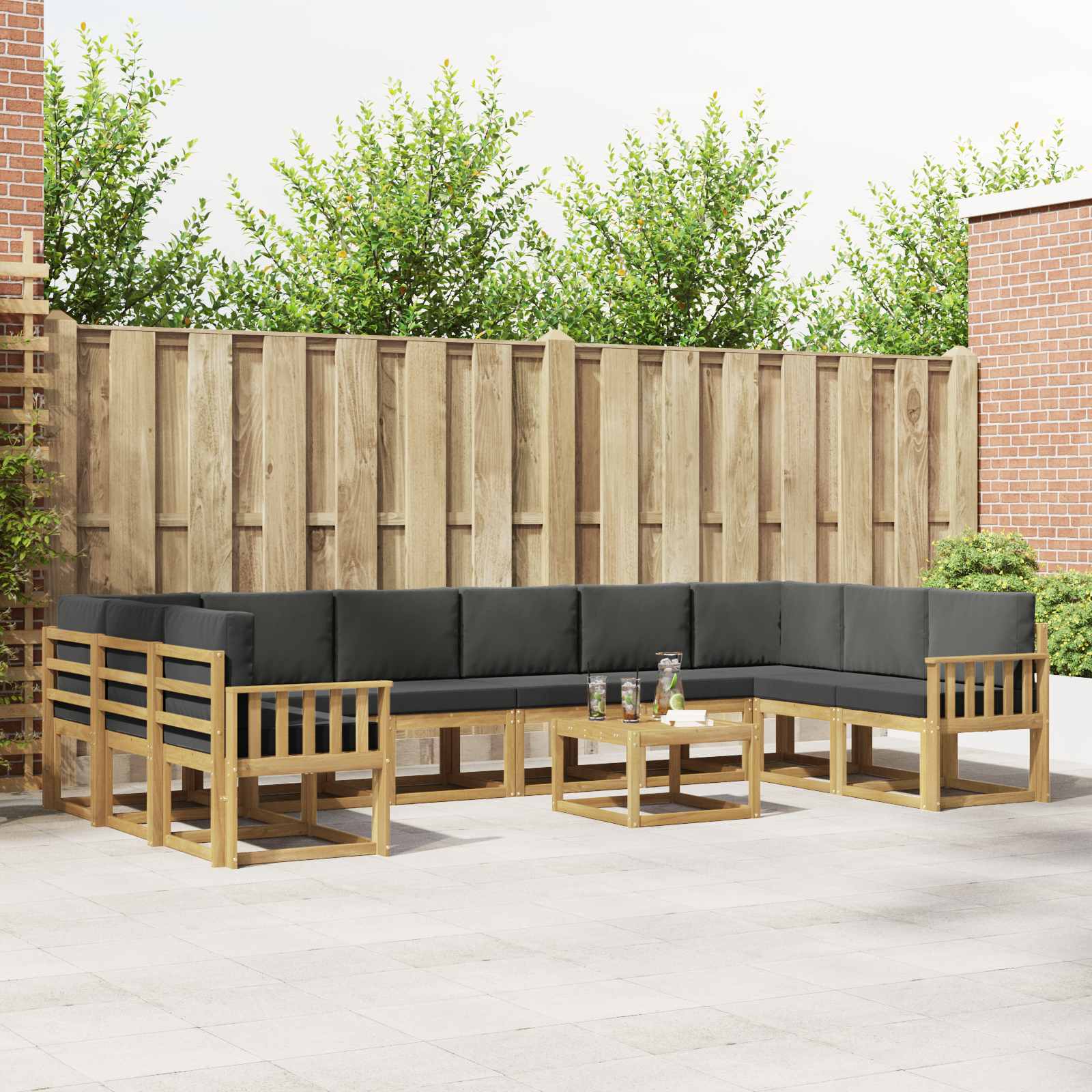 vidaXL Bankstel met kussen 11 pcs Natuurlijk en Crème
