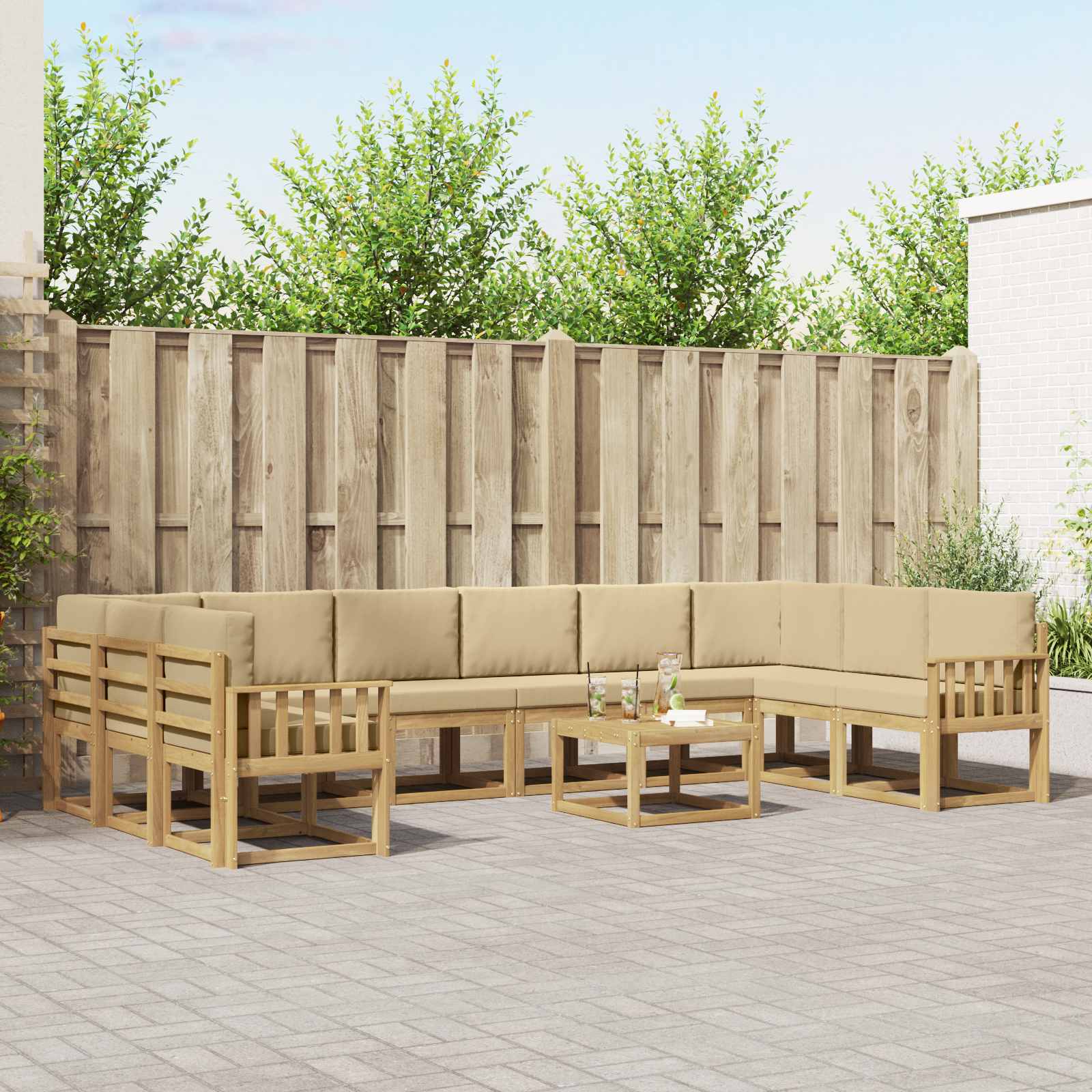 vidaXL Bankstel met kussen 11 pcs Natuurlijk en Crème