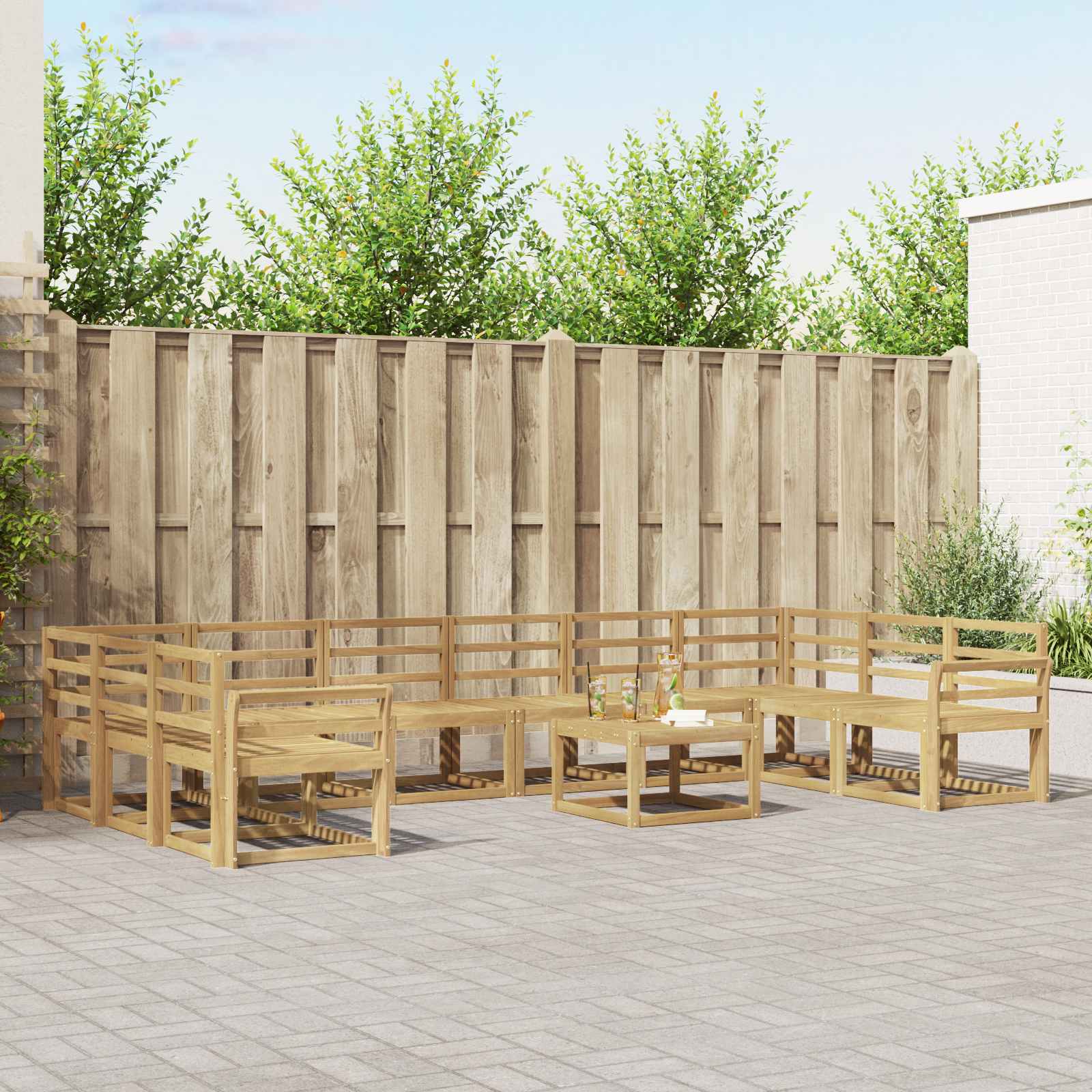 vidaXL Bankstel met kussen 11 pcs Natuurlijk en Crème