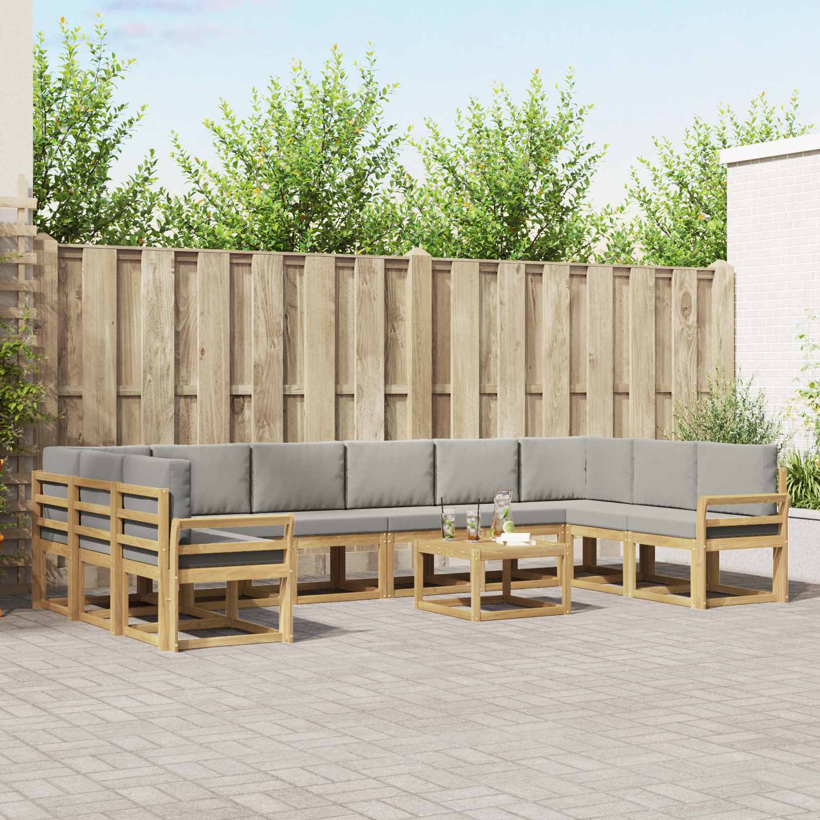 vidaXL Bankstel met kussen 11 pcs Natuurlijk en Crème