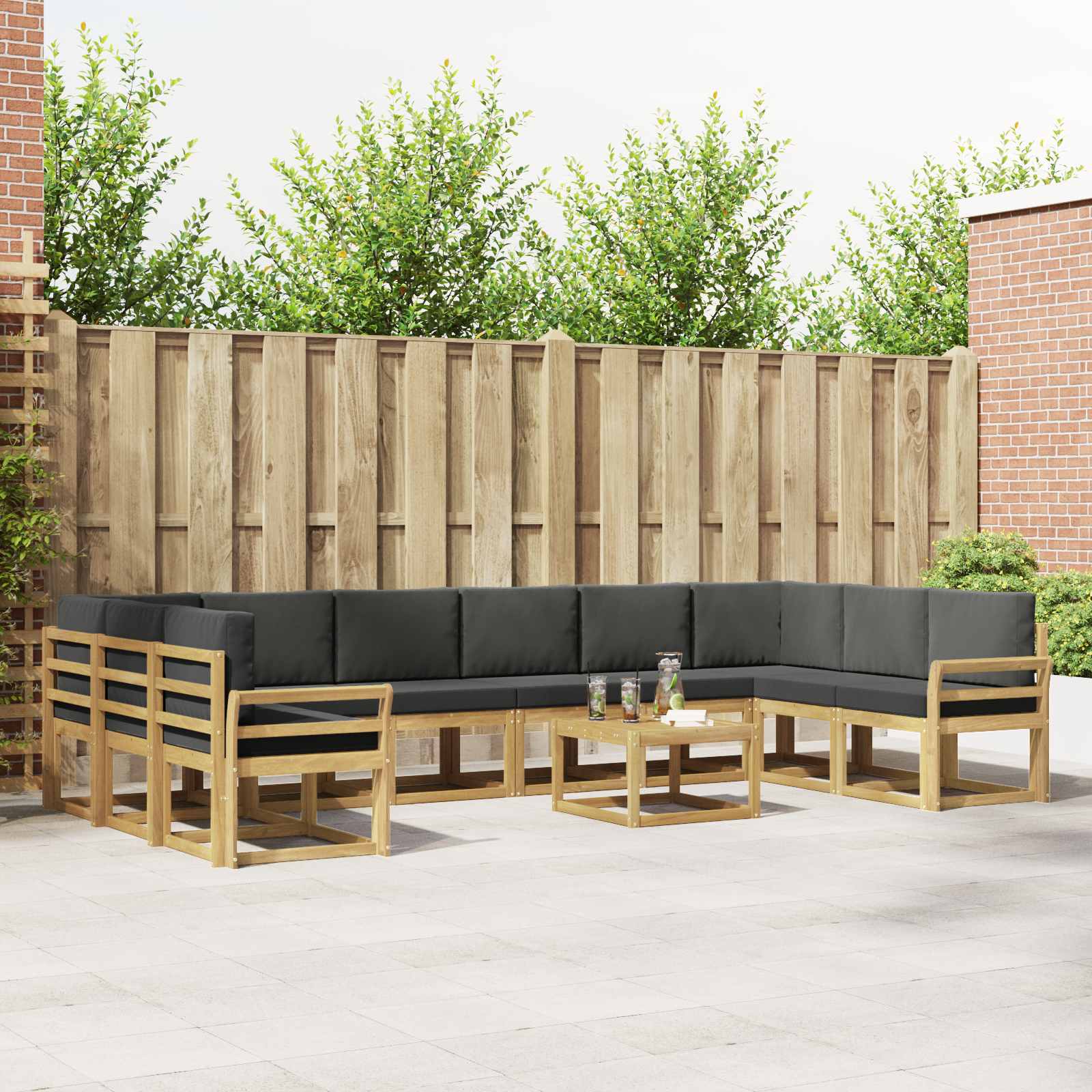 vidaXL Bankstel met kussen 11 pcs Natuurlijk en Crème