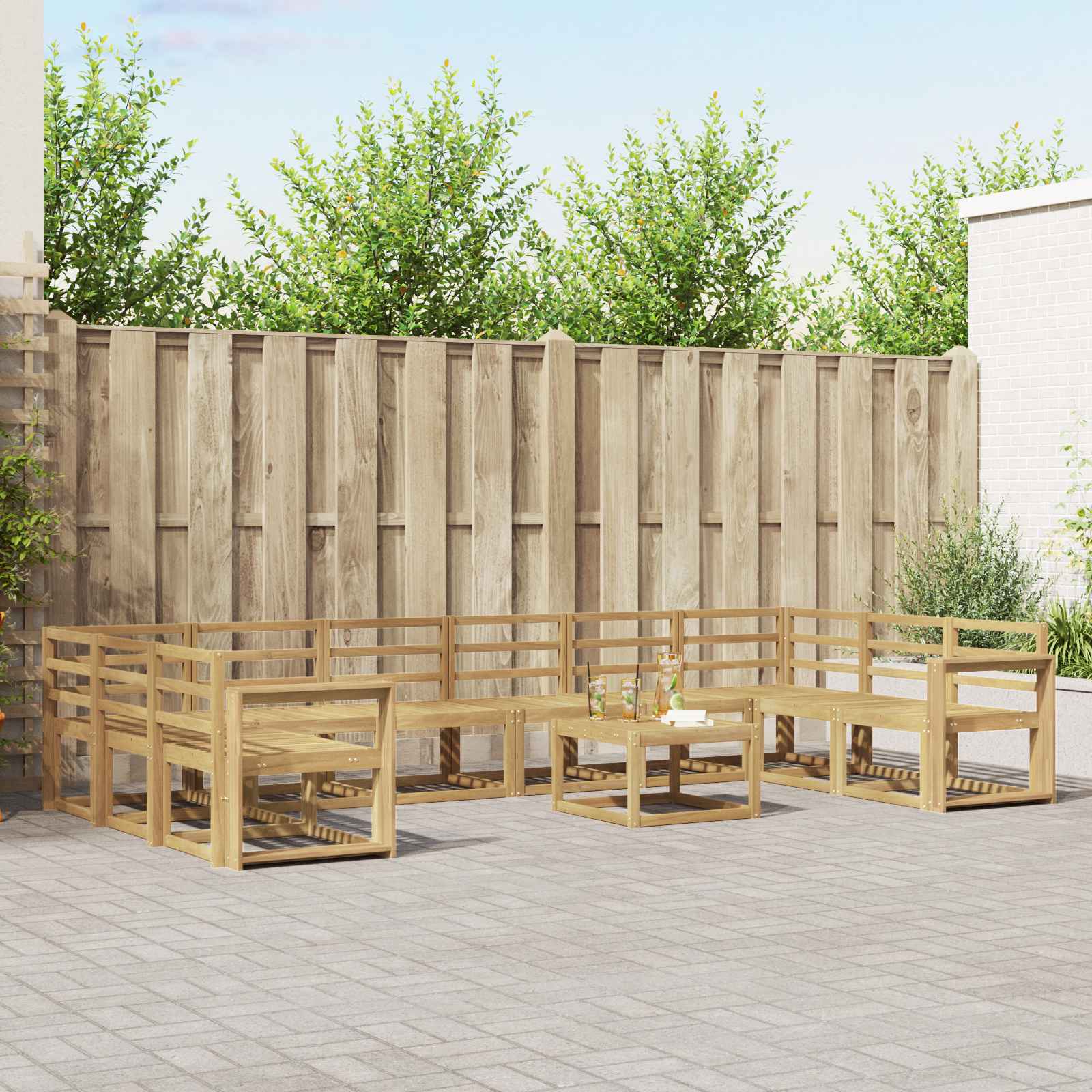 vidaXL Bankstel met kussen 11 pcs Natuurlijk en Crème