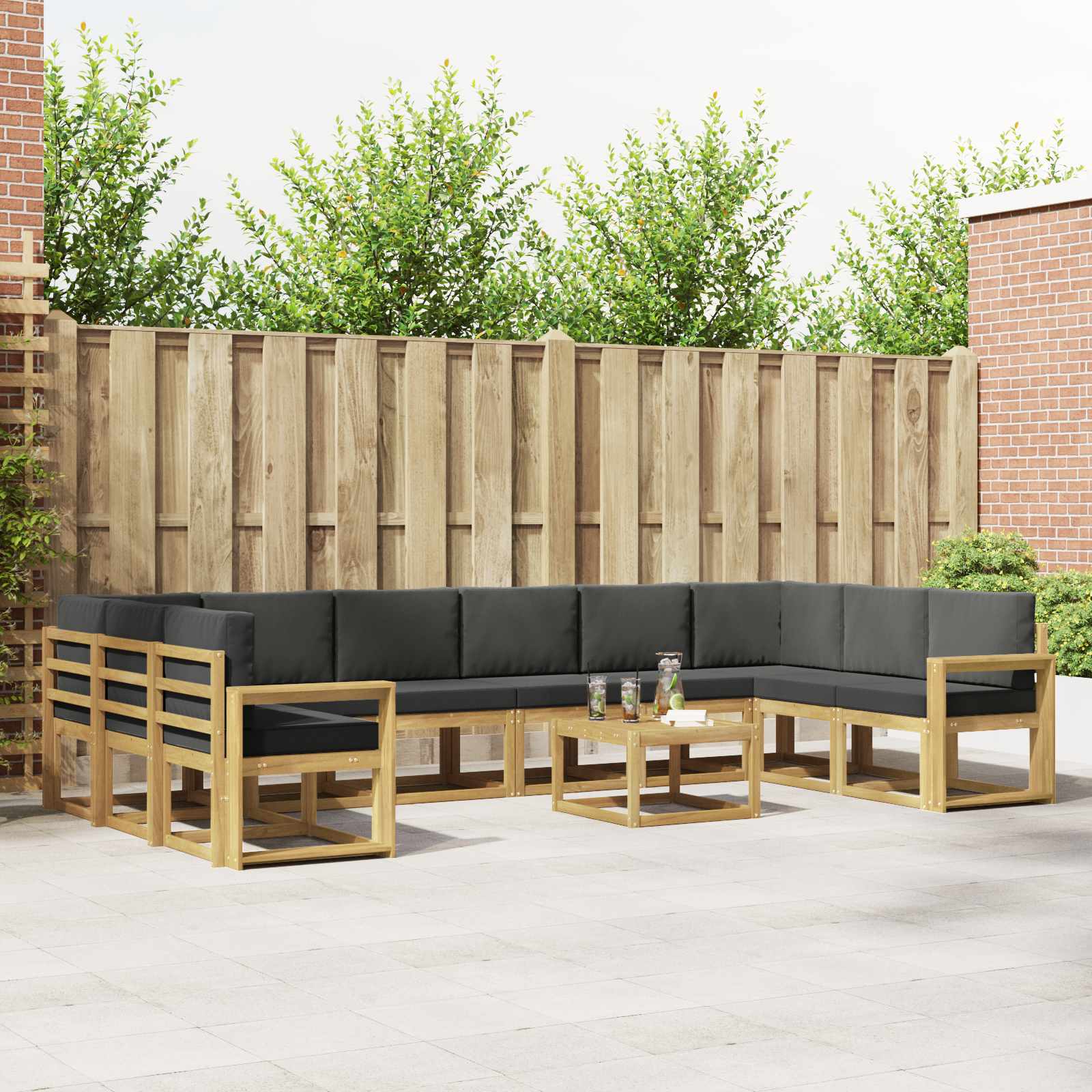 vidaXL Bankstel met kussen 11 pcs Natuurlijk en Crème