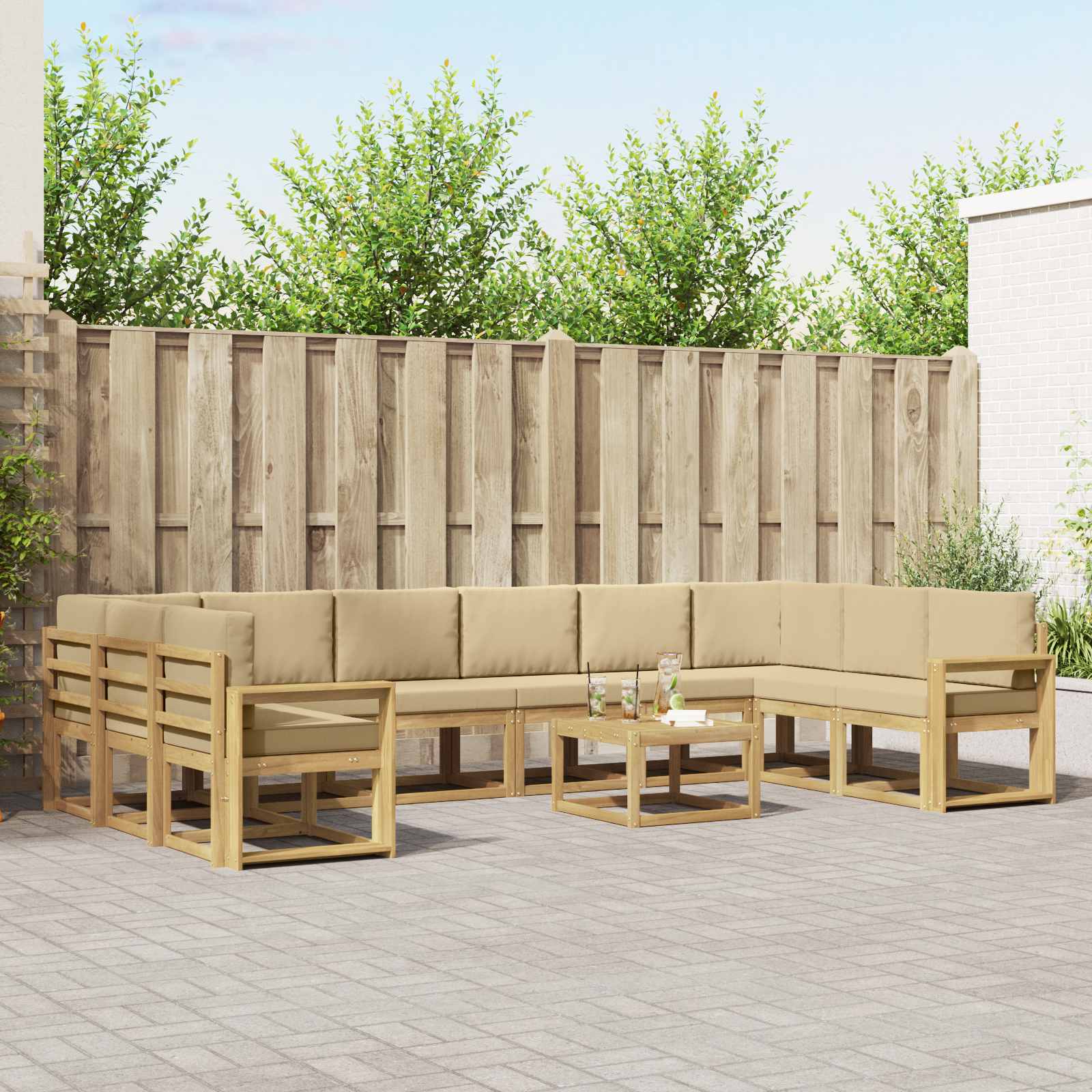vidaXL Bankstel met kussen 11 pcs Natuurlijk en Crème