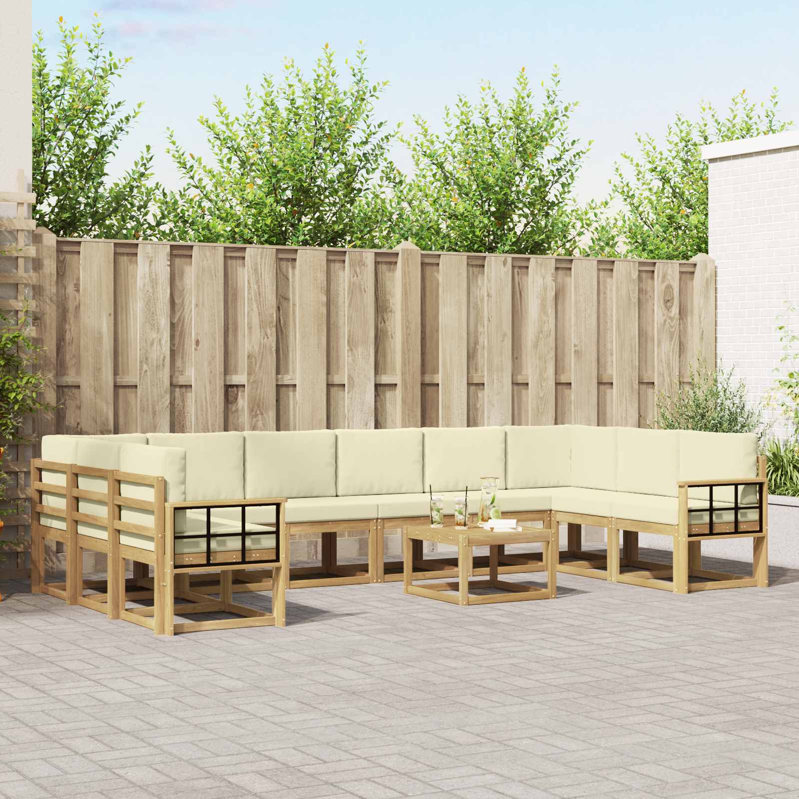 vidaXL Bankstel met kussen 11 pcs Natuurlijk en Crème
