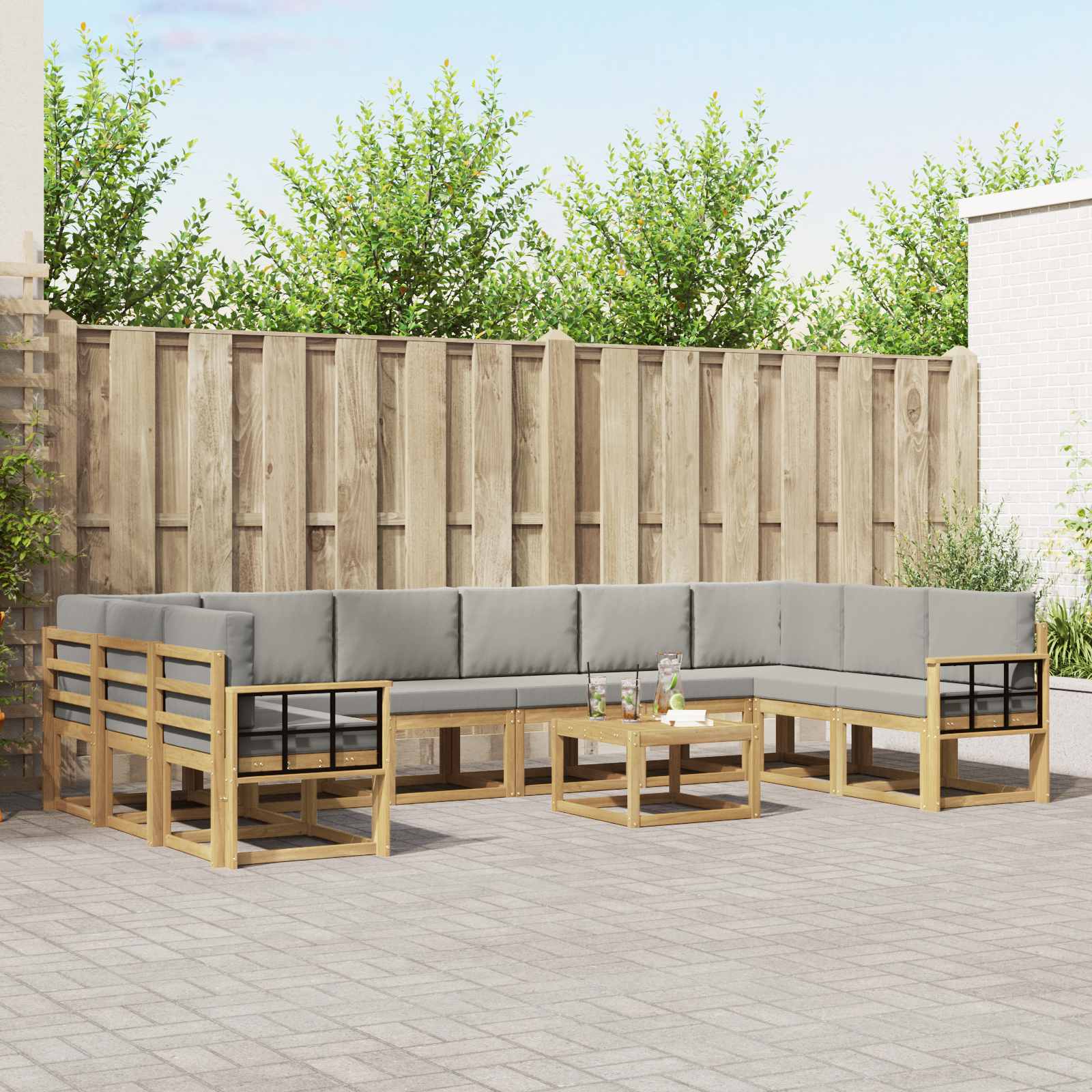 vidaXL Bankstel met kussen 11 pcs Natuurlijk en Crème