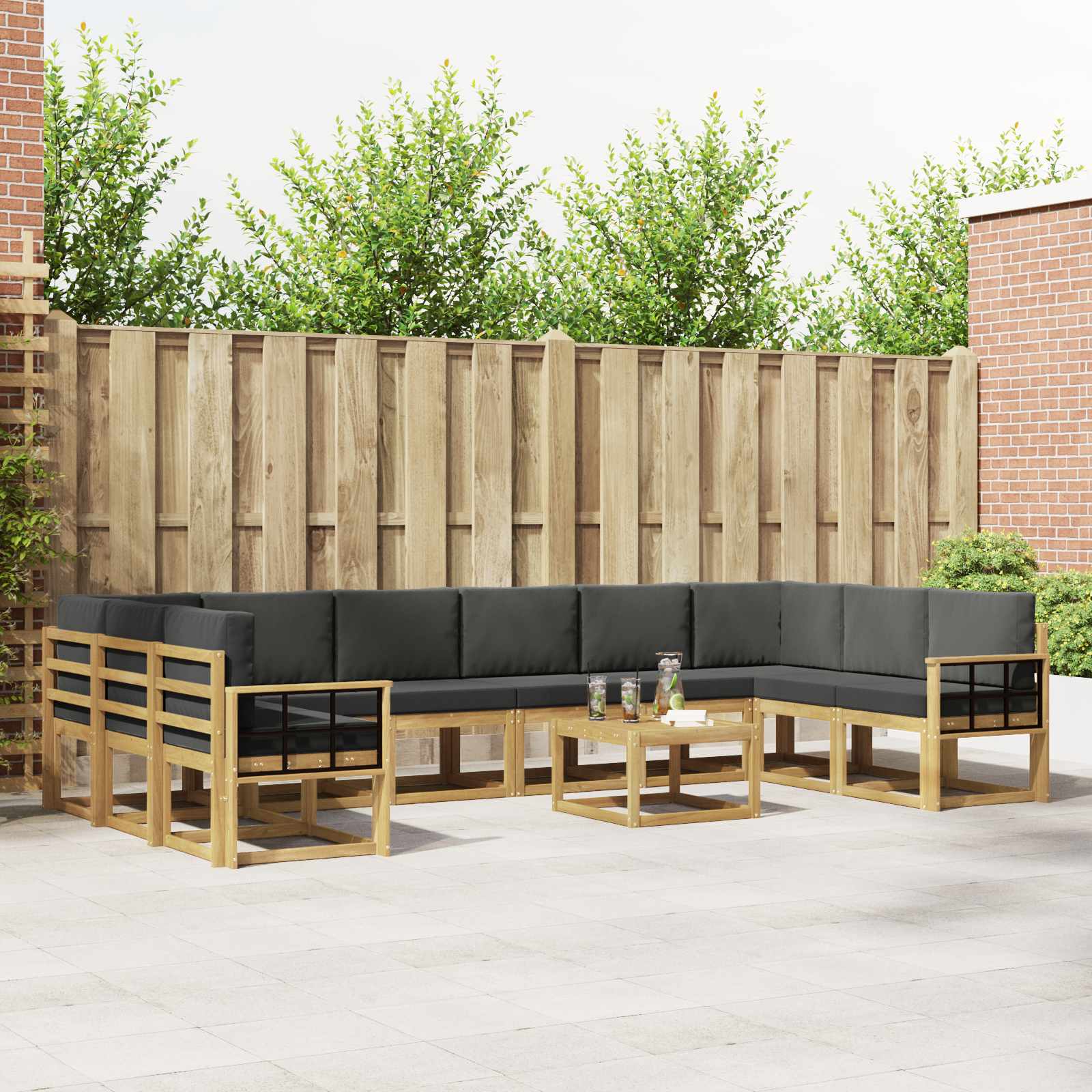 vidaXL Bankstel met kussen 11 pcs Natuurlijk en Crème
