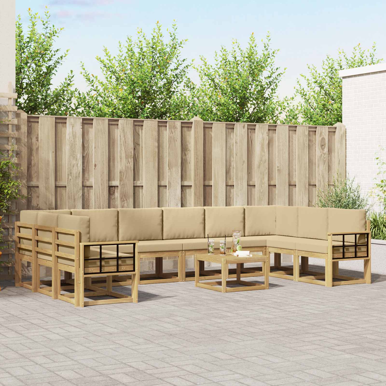 vidaXL Bankstel met kussen 11 pcs Natuurlijk en Crème