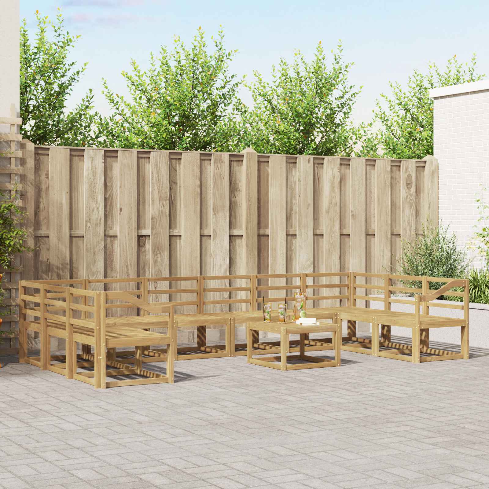 vidaXL Bankstel met kussen 11 pcs Natuurlijk en Crème