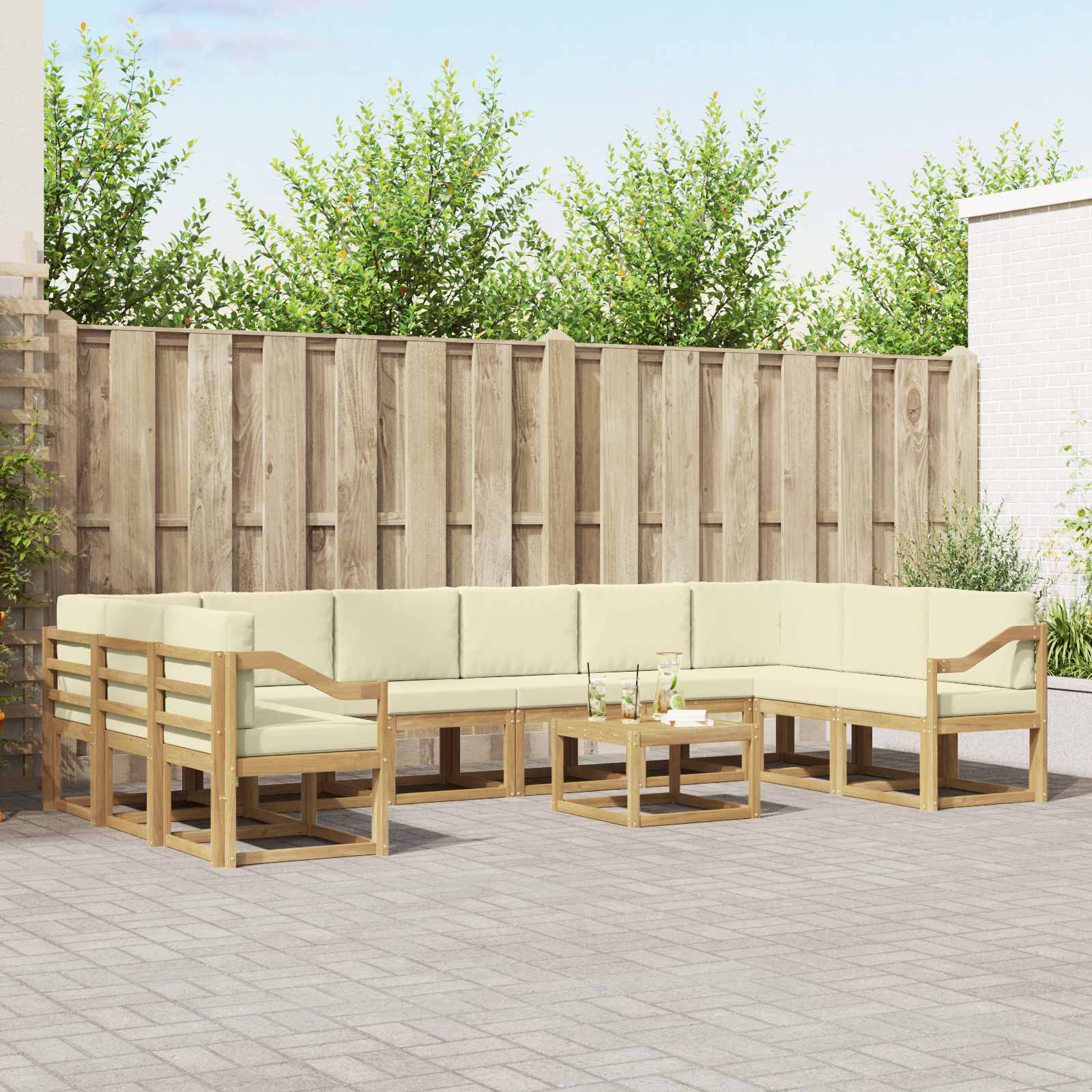 vidaXL Bankstel met kussen 11 pcs Natuurlijk en Crème