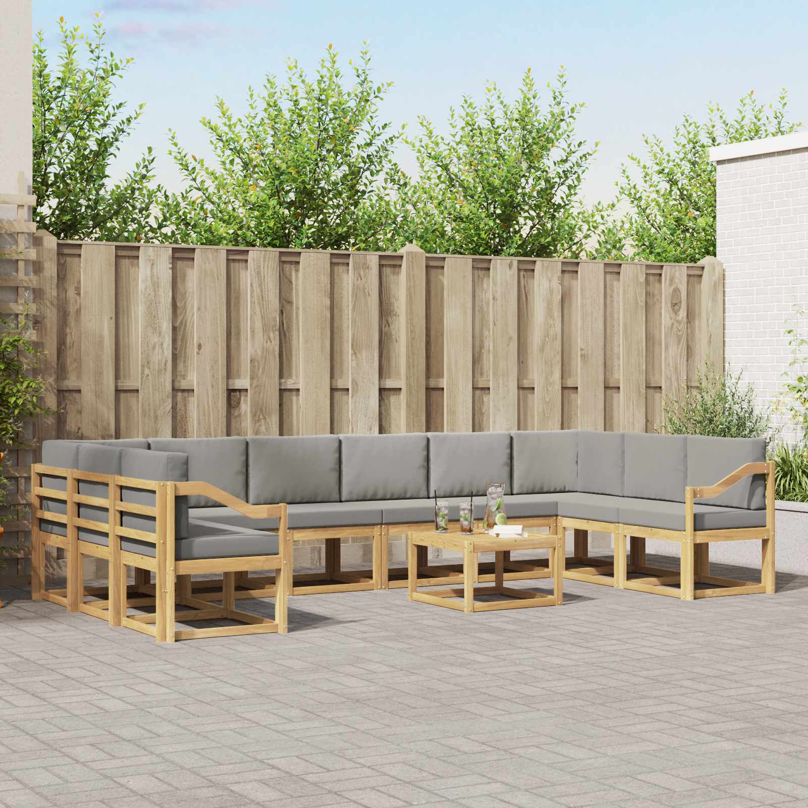 vidaXL Bankstel met kussen 11 pcs Natuurlijk en Crème
