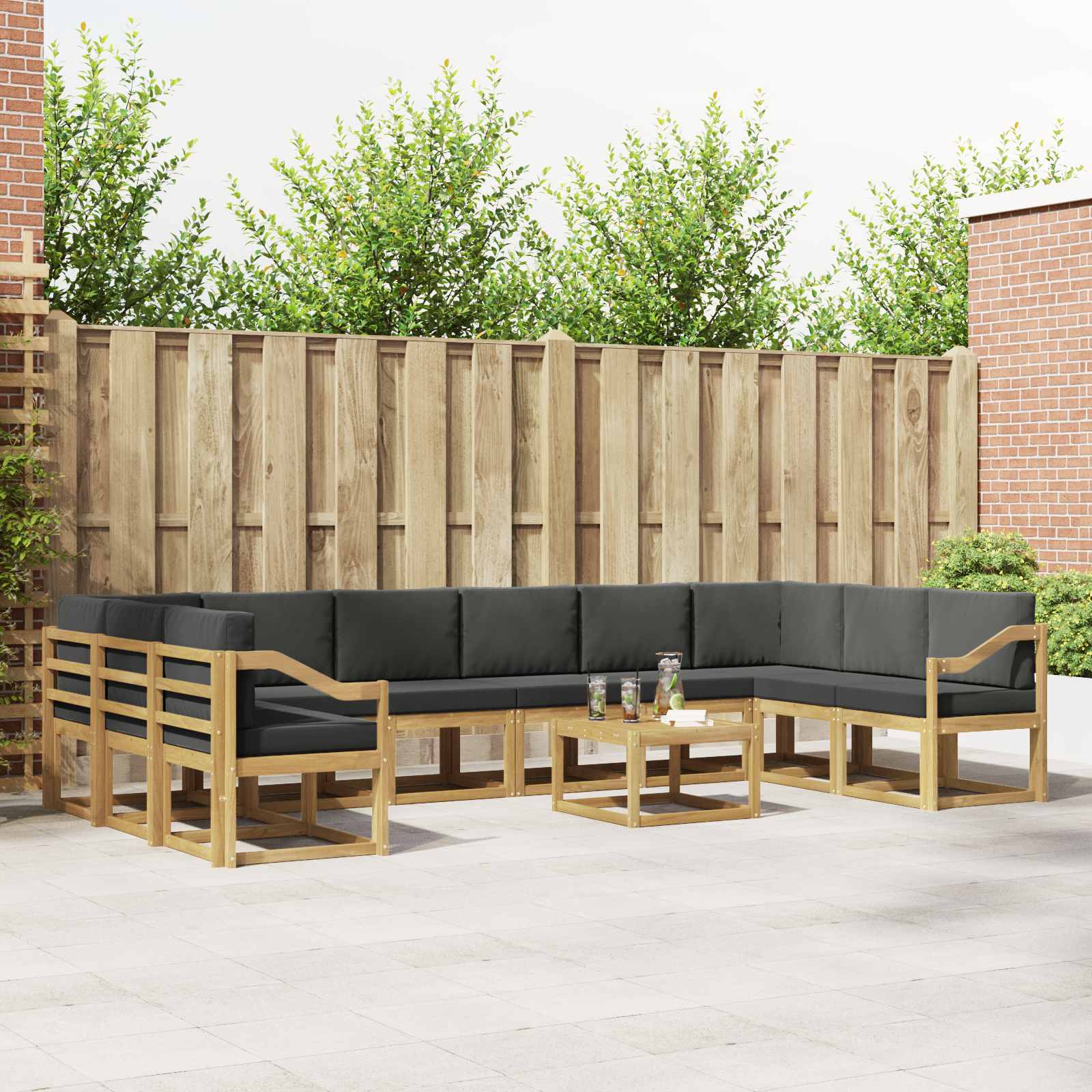 vidaXL Bankstel met kussen 11 pcs Natuurlijk en Crème