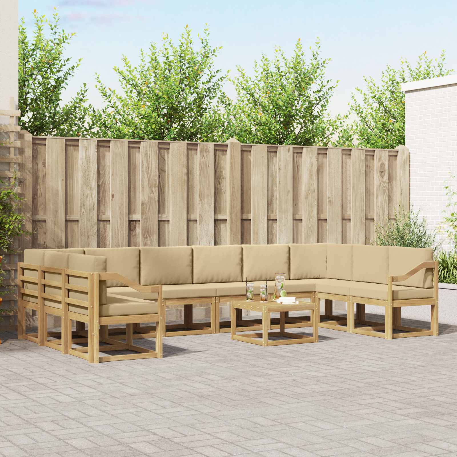 vidaXL Bankstel met kussen 11 pcs Natuurlijk en Crème