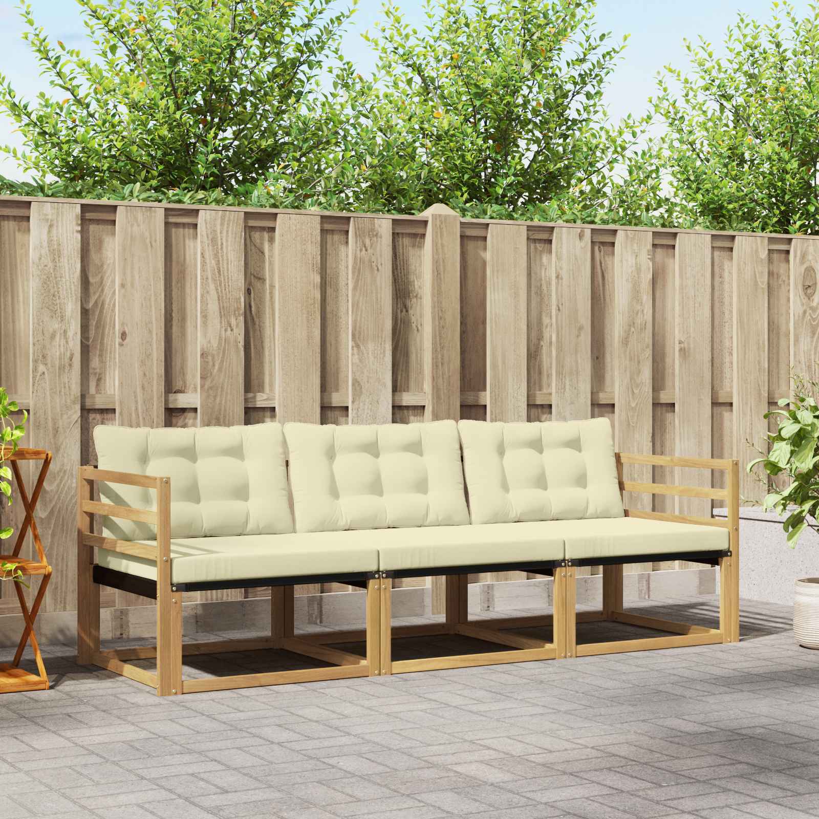 vidaXL Buiten bankenset met kussen 3 pcs Natuurlijk en Crème