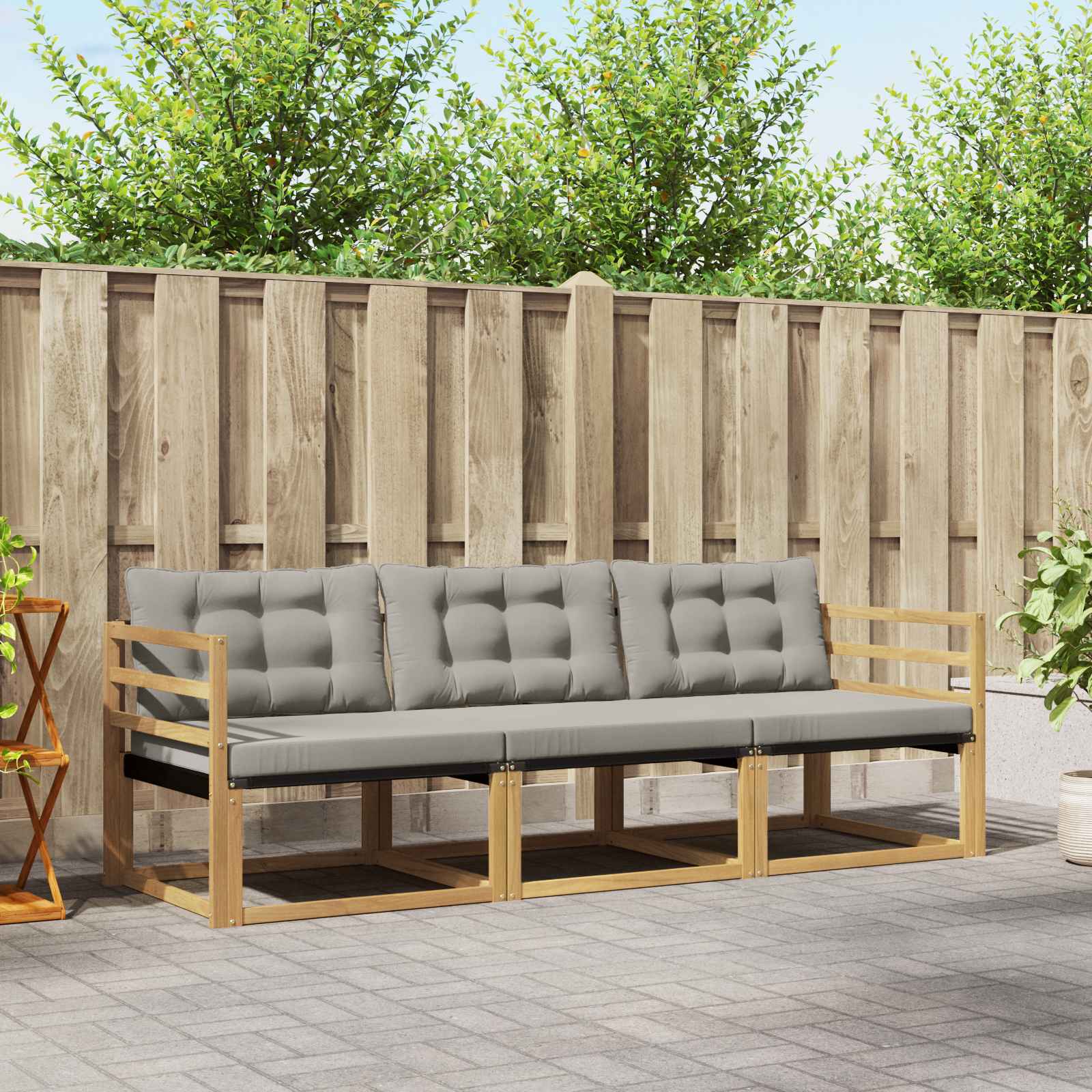 vidaXL Buiten bankenset met kussen 3 pcs Natuurlijk en Crème