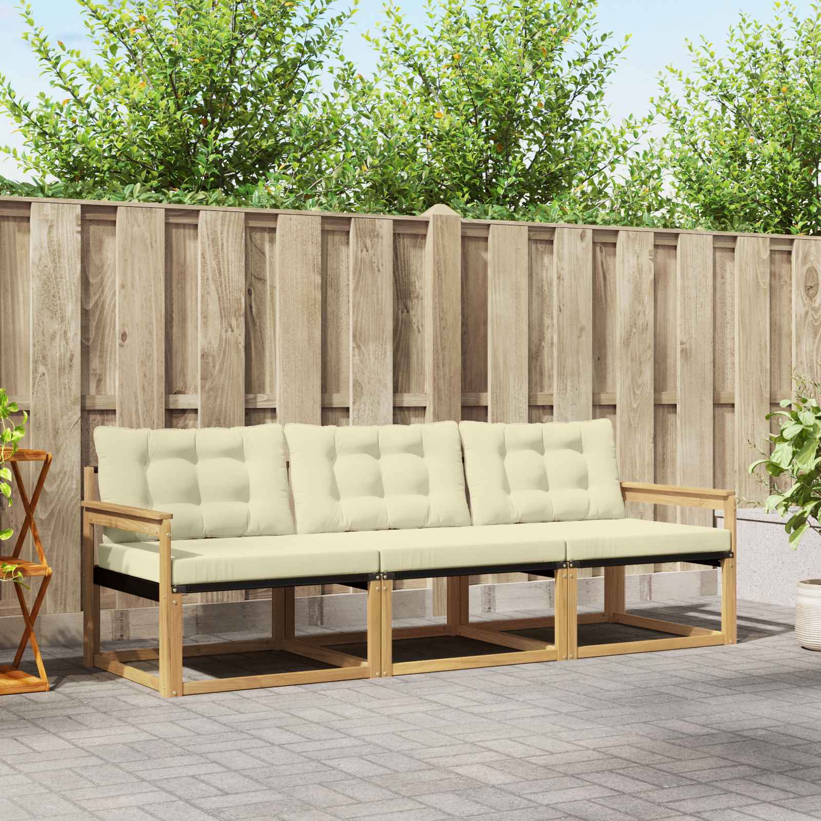 vidaXL Buiten bankenset met kussen 3 pcs Natuurlijk en Crème