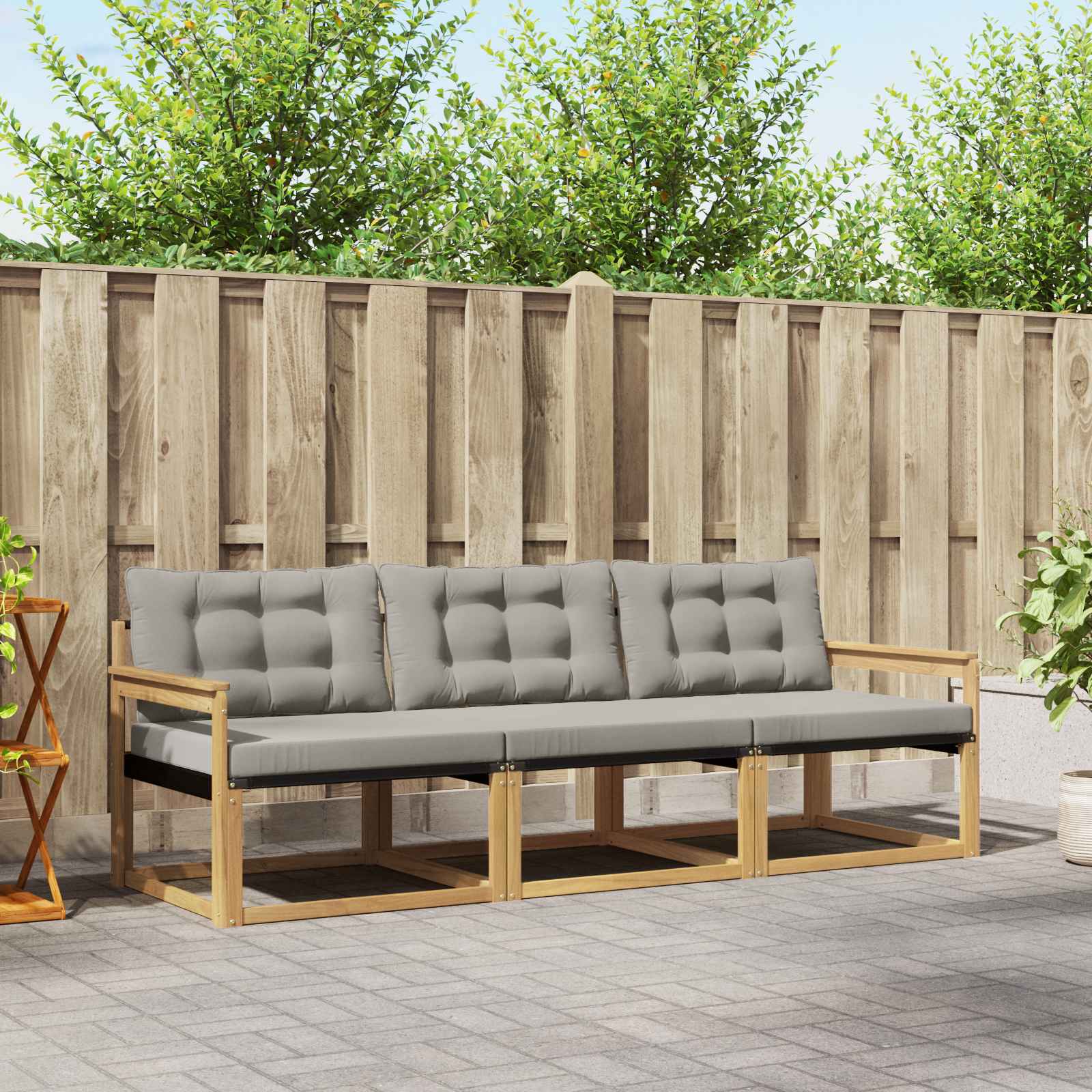 vidaXL Buiten bankenset met kussen 3 pcs Natuurlijk en Crème