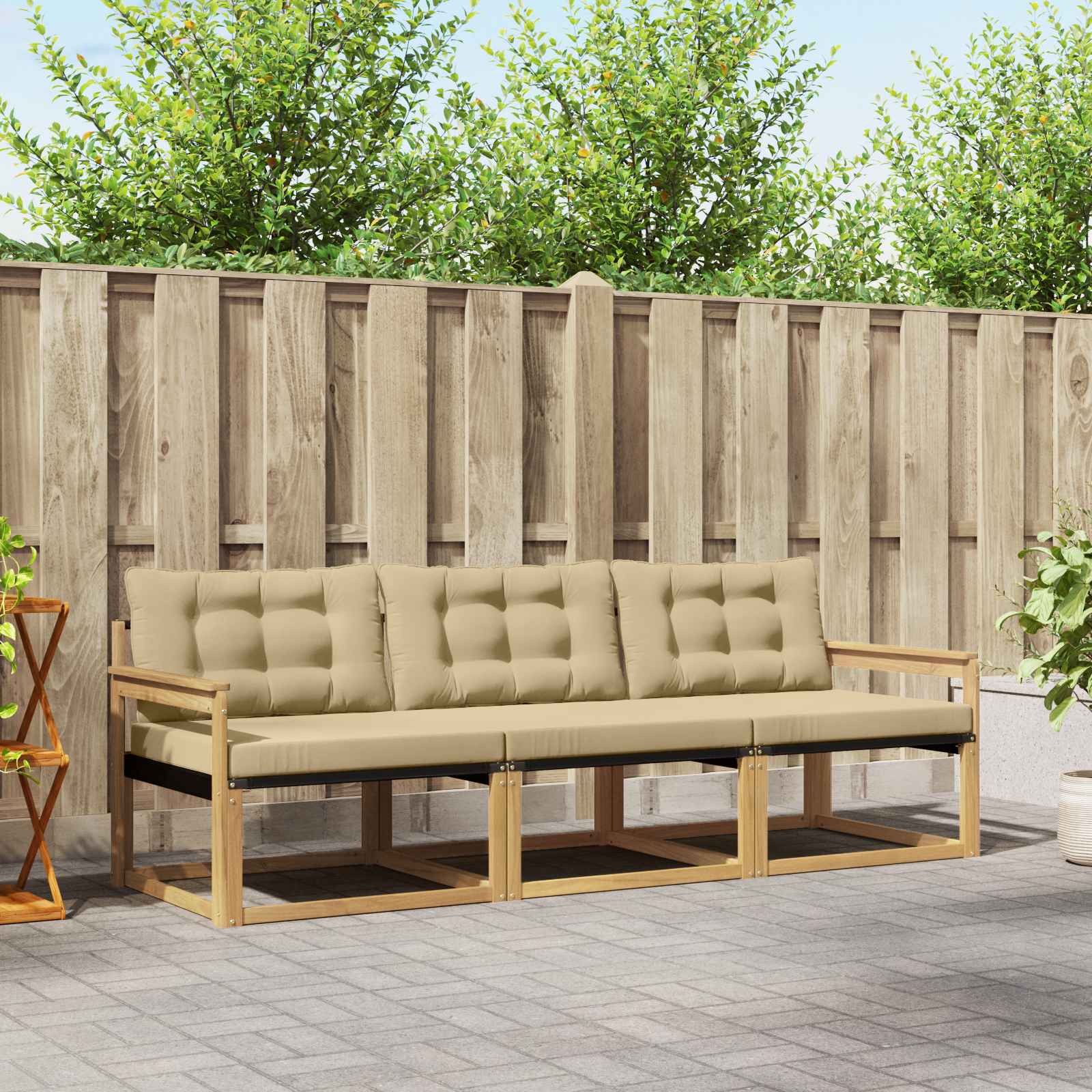 vidaXL Buiten bankenset met kussen 3 pcs Natuurlijk en Crème