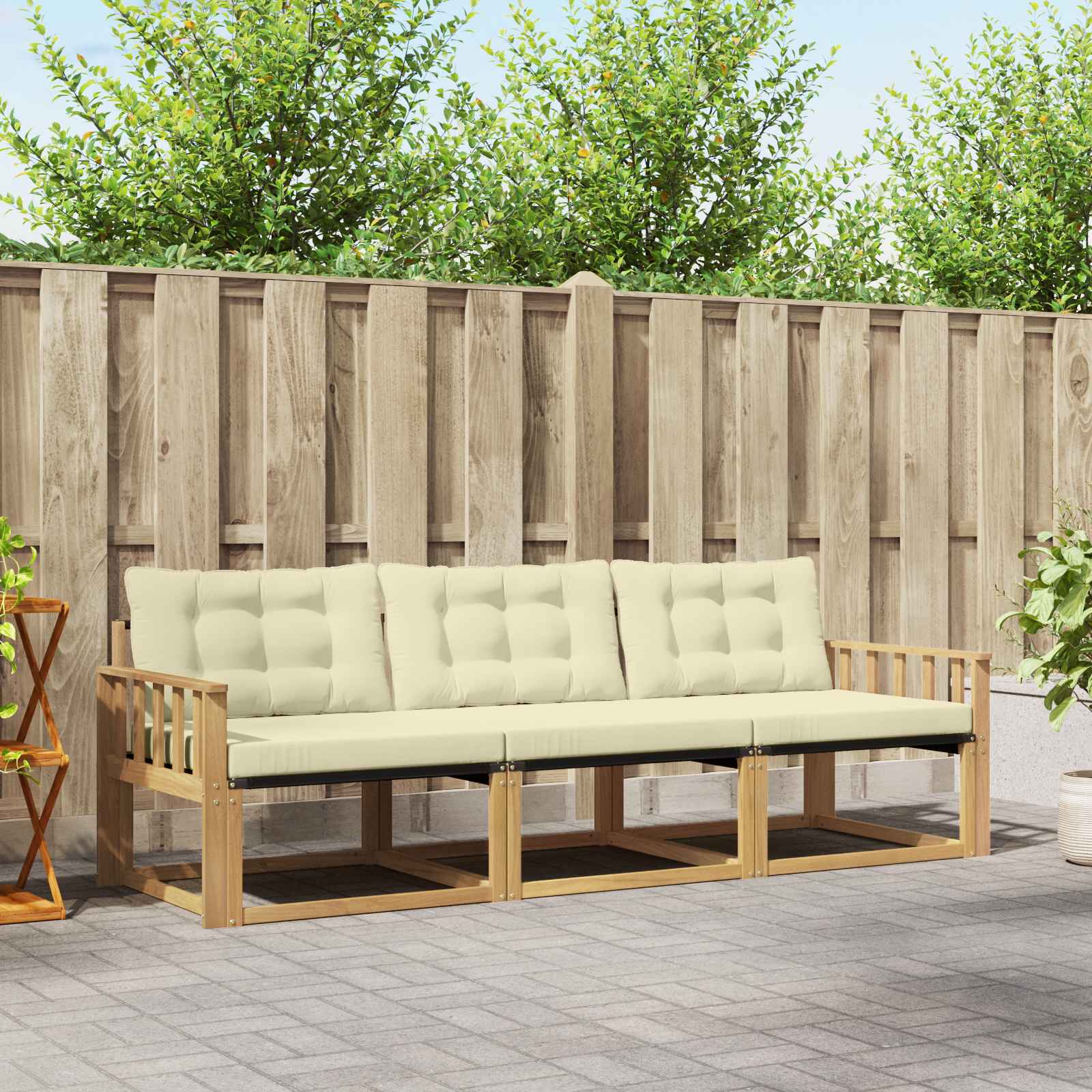 vidaXL Buiten bankenset met kussen 3 pcs Natuurlijk en Crème