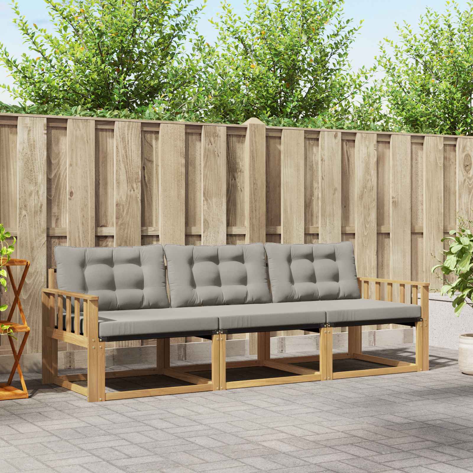 vidaXL Buiten bankenset met kussen 3 pcs Natuurlijk en Crème