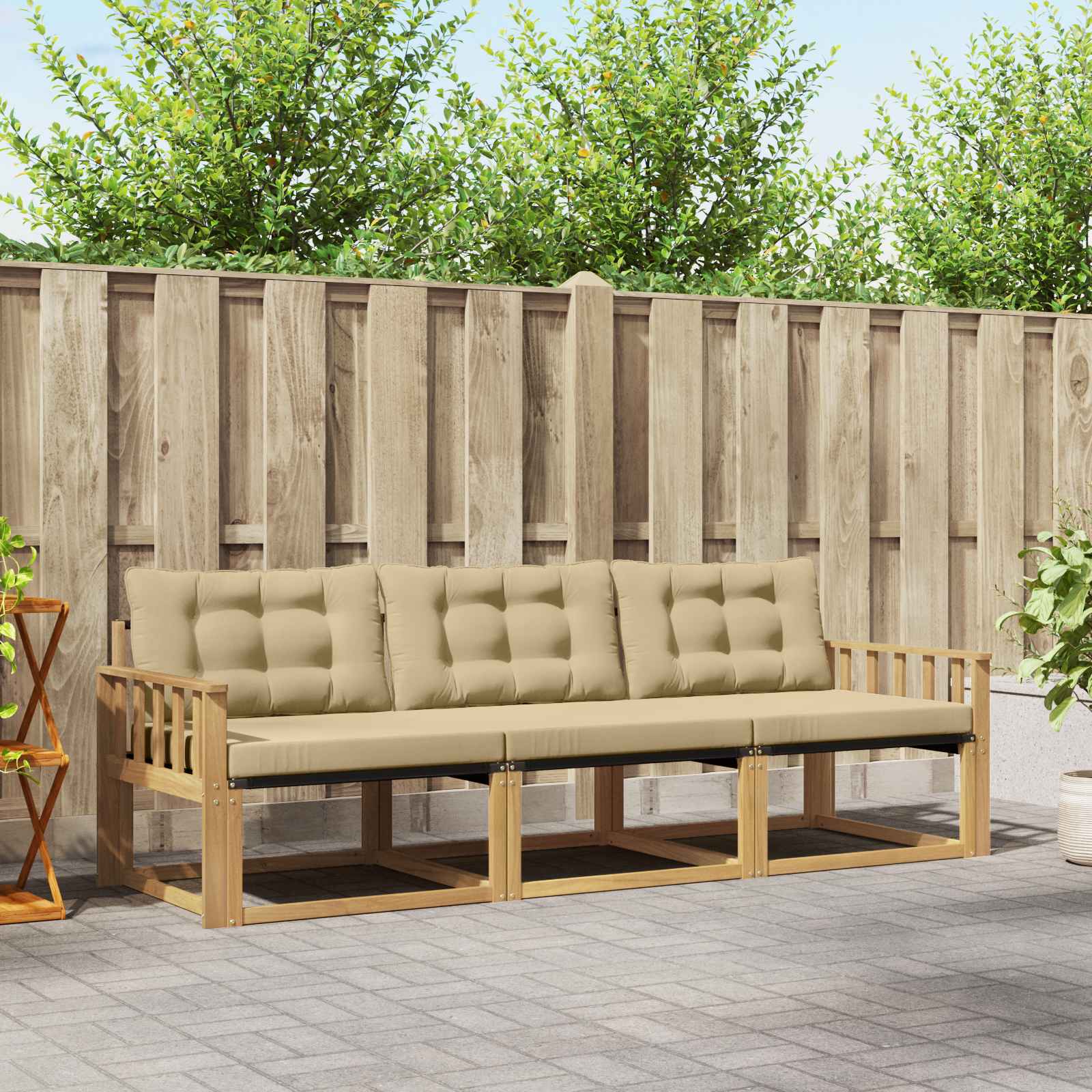 vidaXL Buiten bankenset met kussen 3 pcs Natuurlijk en Crème