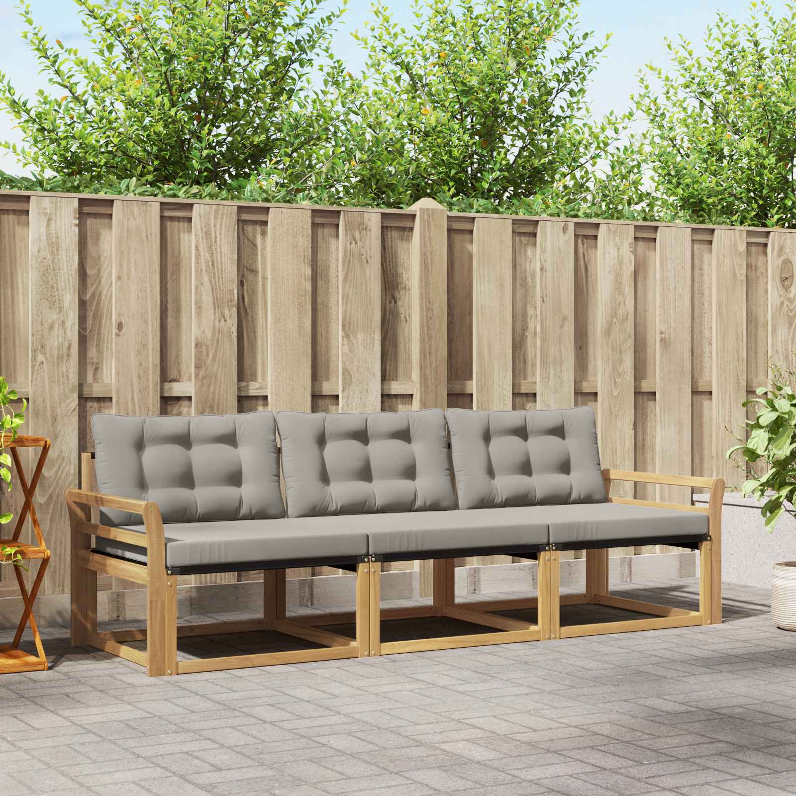 vidaXL Buiten bankenset met kussen 3 pcs Natuurlijk en Crème