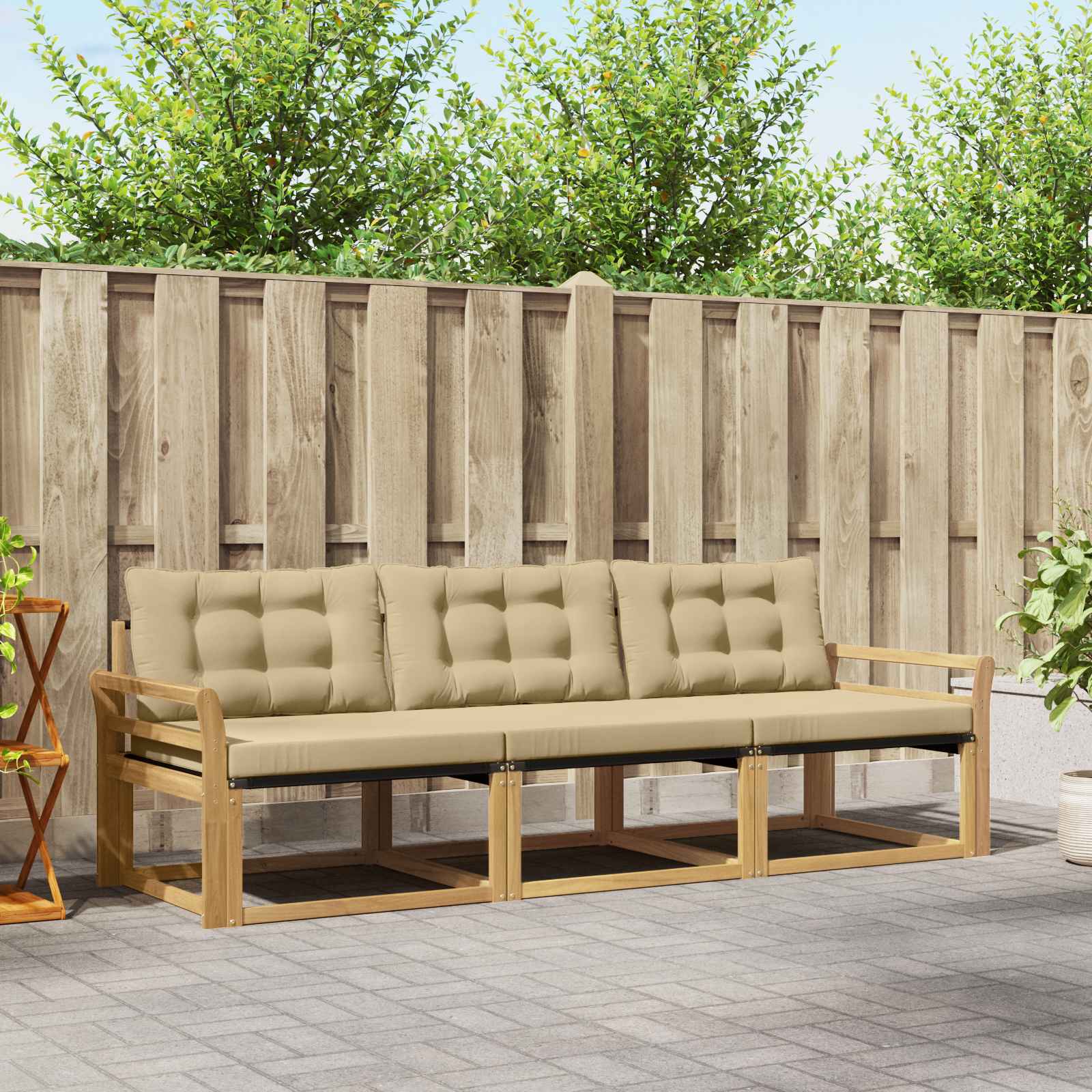 vidaXL Buiten bankenset met kussen 3 pcs Natuurlijk en Crème