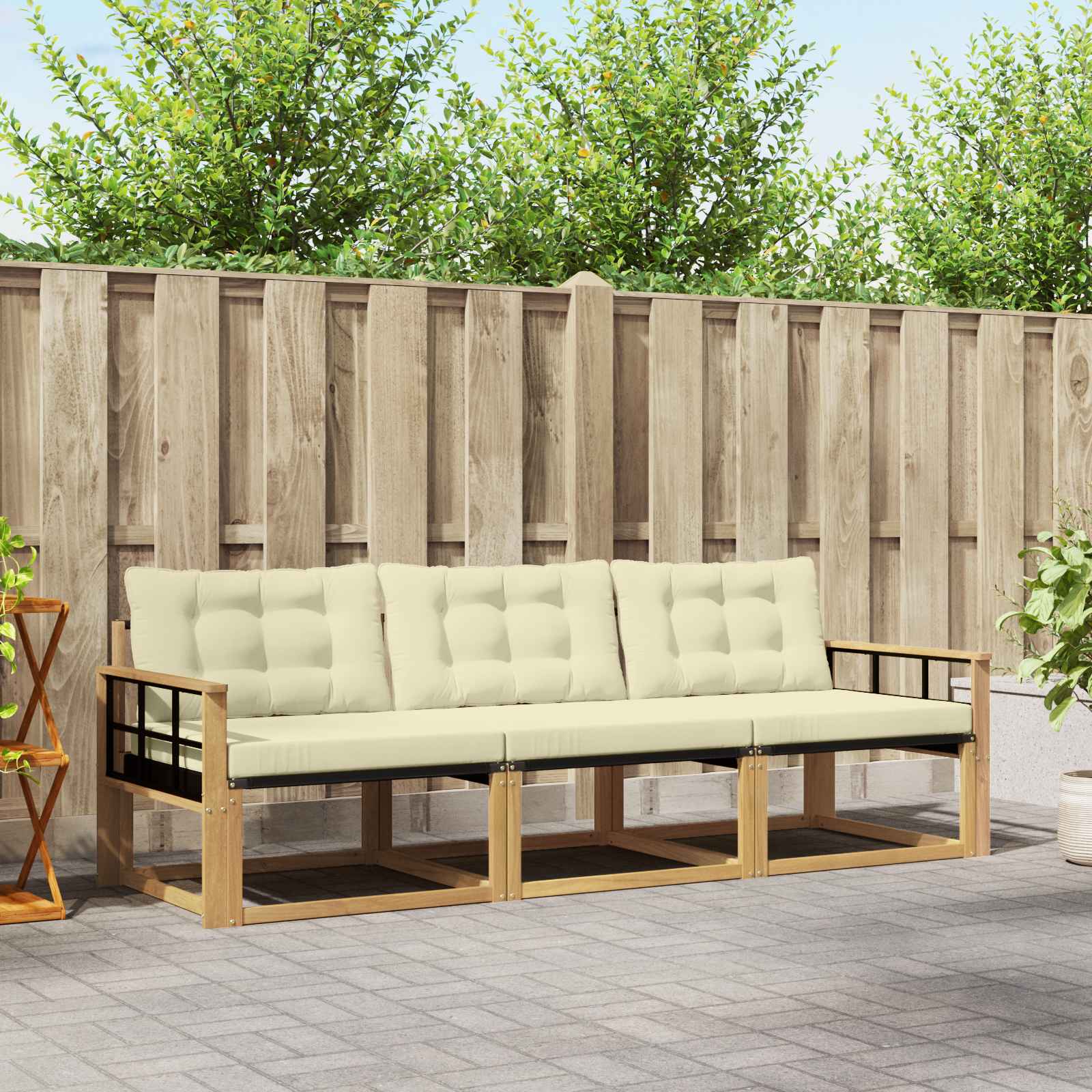 vidaXL Buiten bankenset met kussen 3 pcs Natuurlijk en Crème