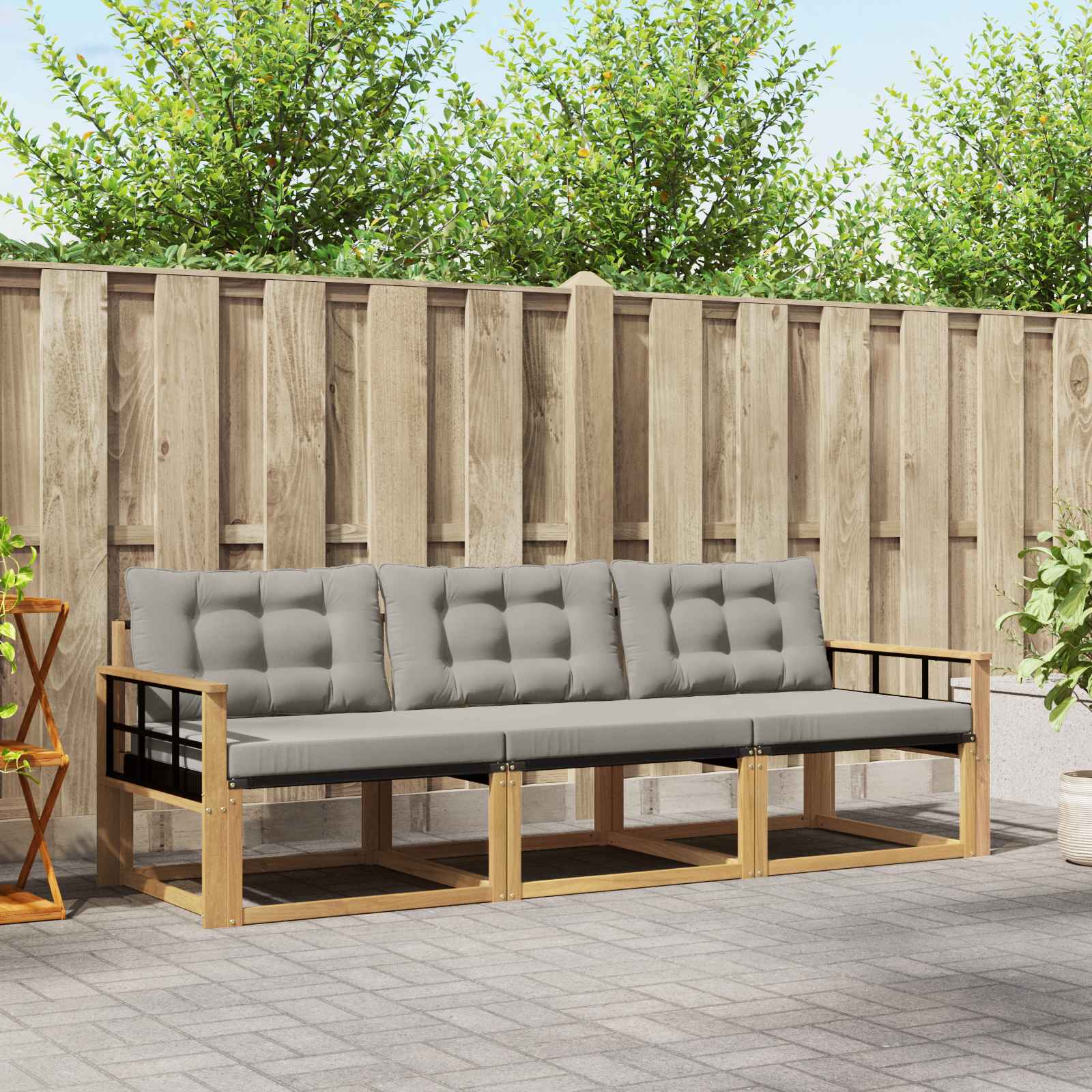vidaXL Buiten bankenset met kussen 3 pcs Natuurlijk en Crème