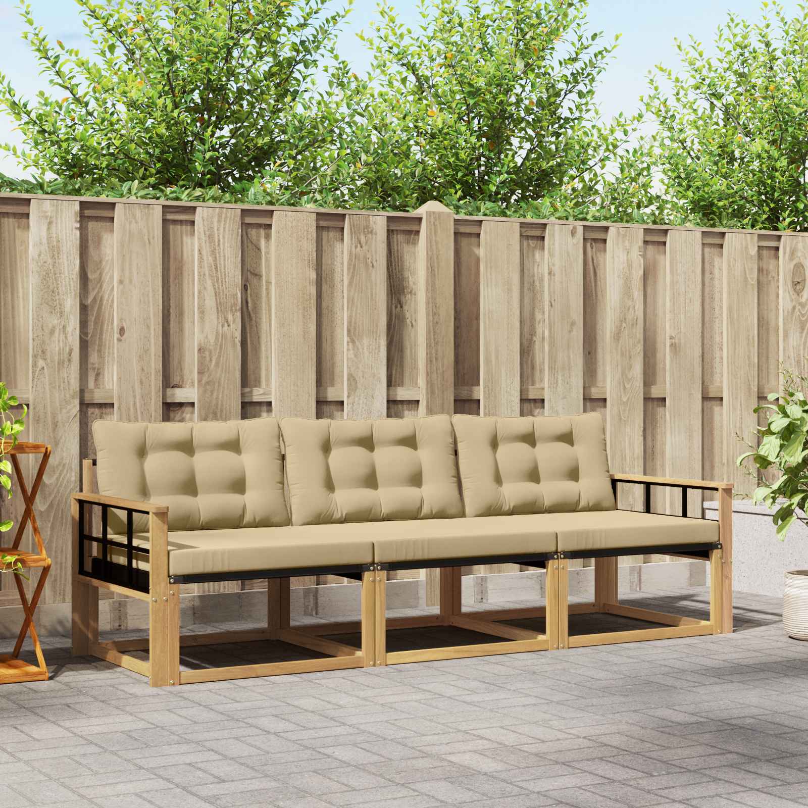 vidaXL Buiten bankenset met kussen 3 pcs Natuurlijk en Crème