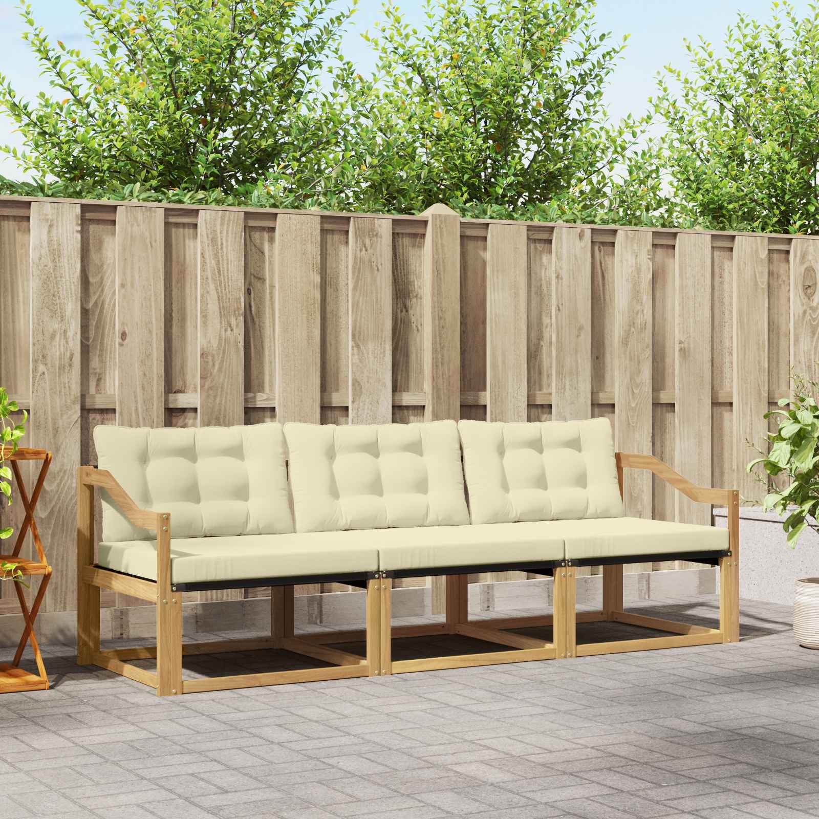 vidaXL Buiten bankenset met kussen 3 pcs Natuurlijk en Crème