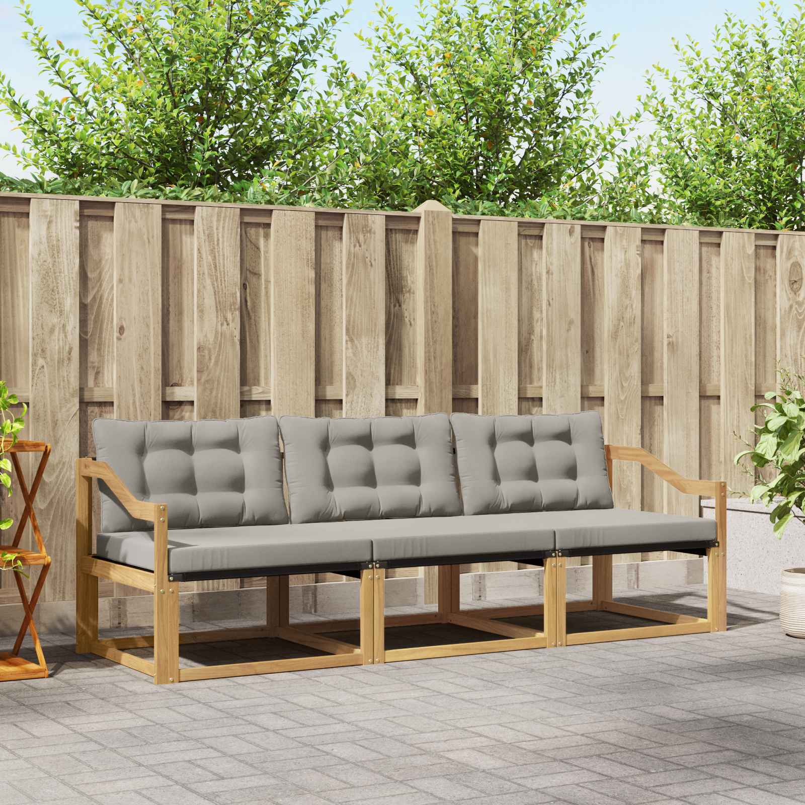vidaXL Buiten bankenset met kussen 3 pcs Natuurlijk en Crème