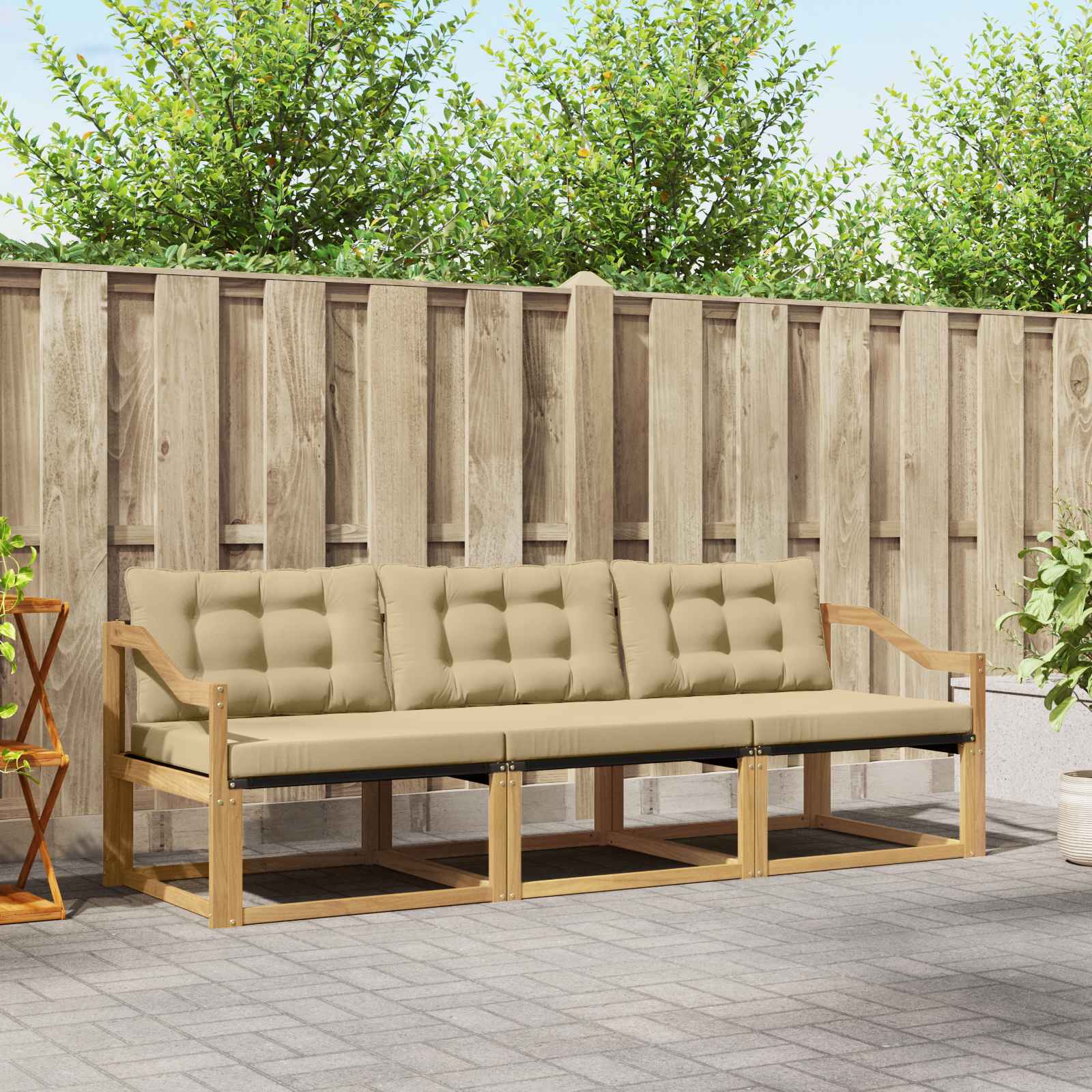 vidaXL Buiten bankenset met kussen 3 pcs Natuurlijk en Crème