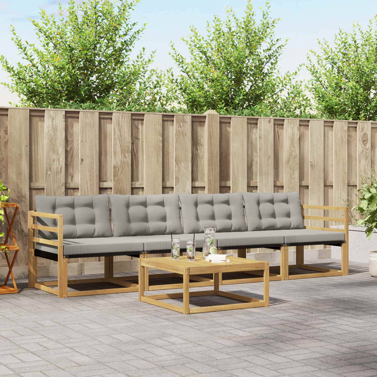 vidaXL Buiten bankenset met kussen 5 pcs Natuurlijk en Crème