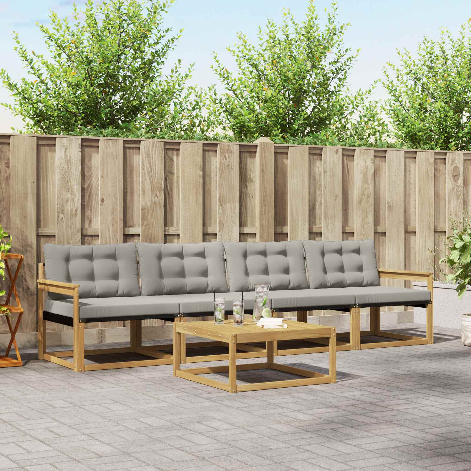 vidaXL Buiten bankenset met kussen 5 pcs Natuurlijk en Crème