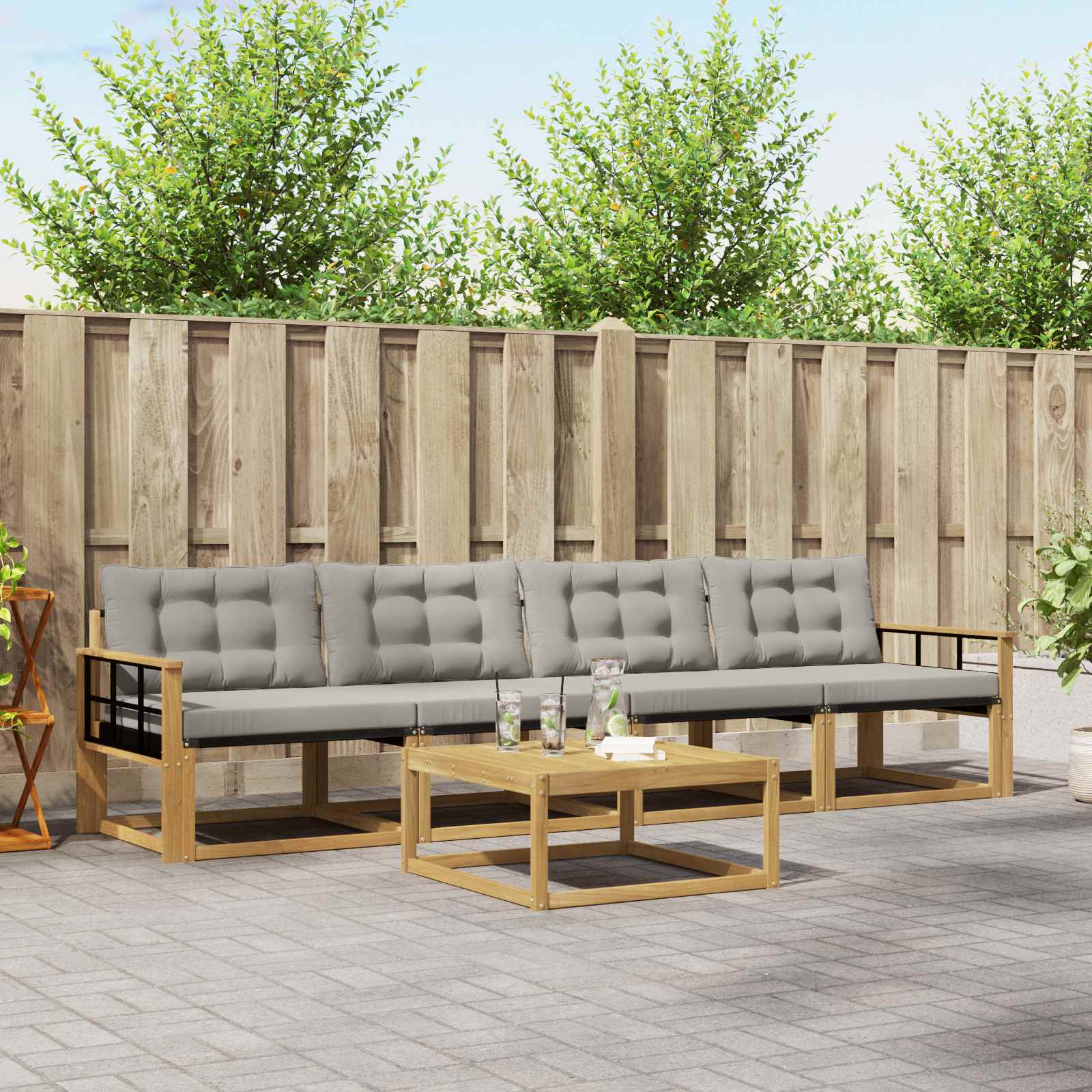 vidaXL Buiten bankenset met kussen 5 pcs Natuurlijk en Crème