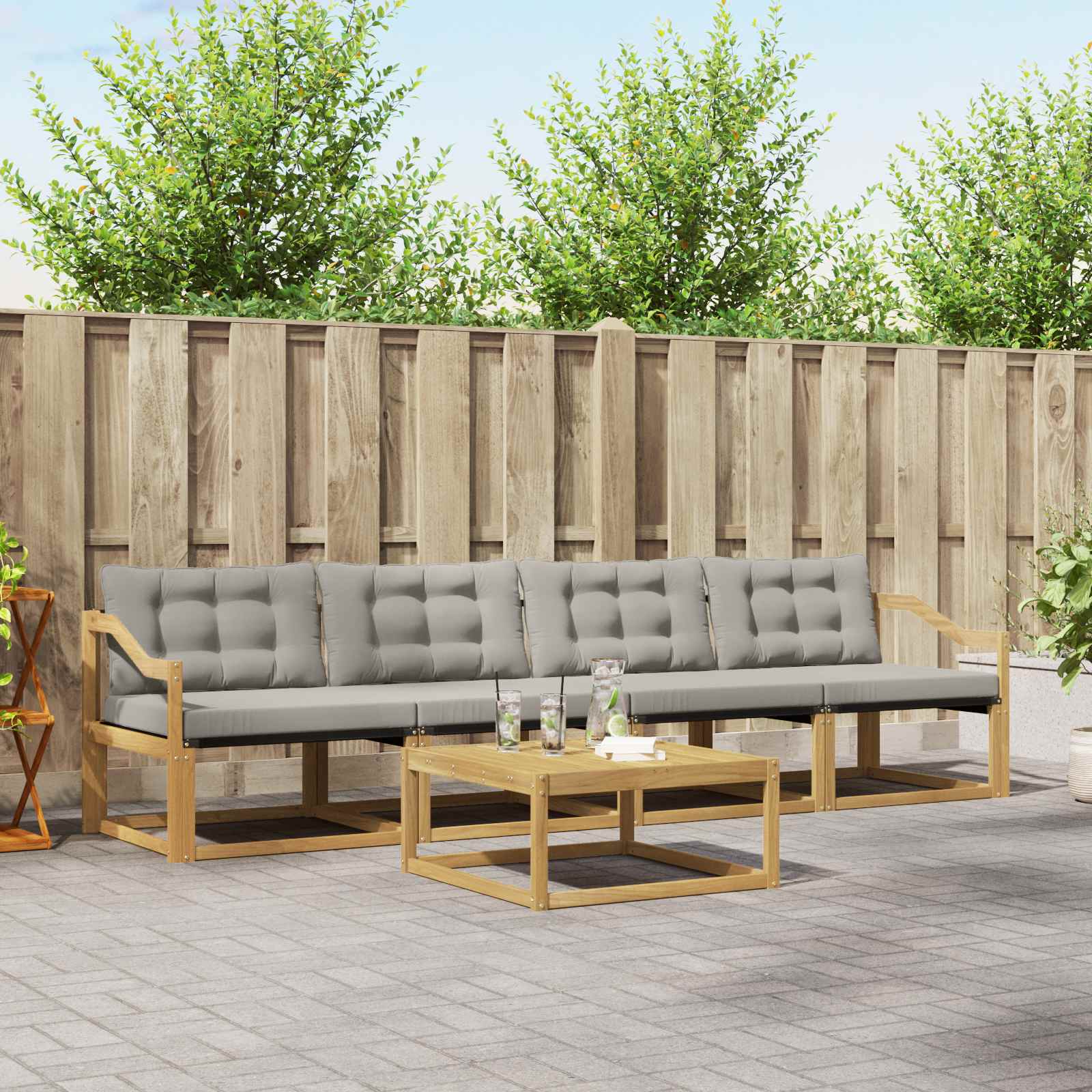 vidaXL Buiten bankenset met kussen 5 pcs Natuurlijk en Crème